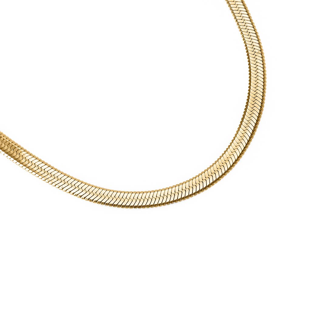 WJW - 18K Gold Stainless Steel Herringbone Chain Necklace