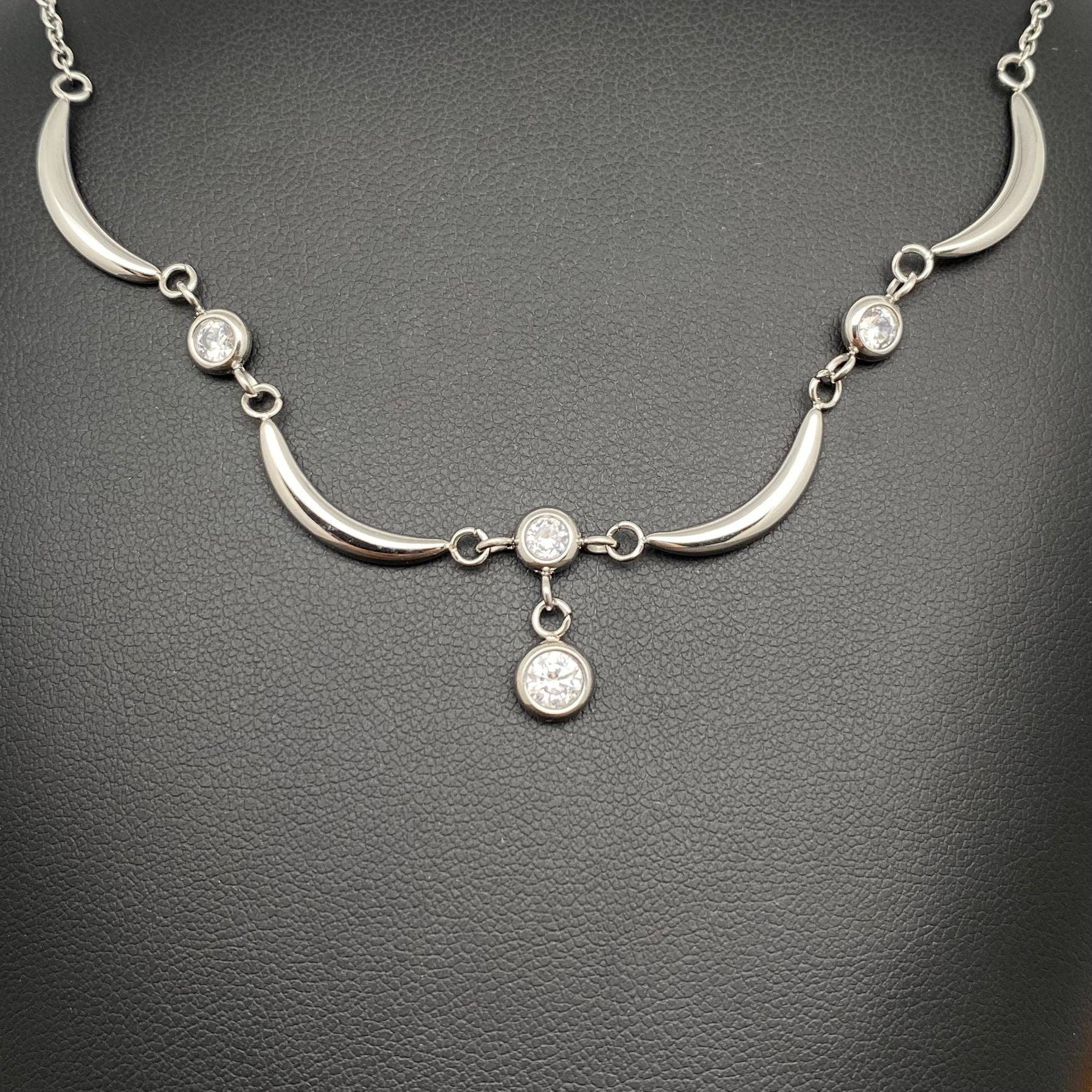 Mio Queena - Moon & Zircon Linked 18K Golden S.Steel Necklace - FGS/MS