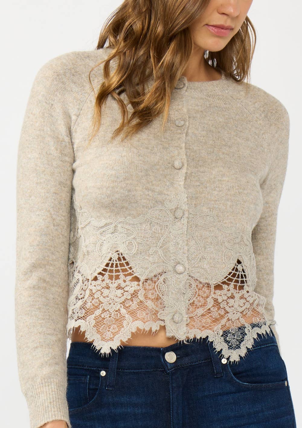 Lovestitch - Lace Trim Button Front Cardigan