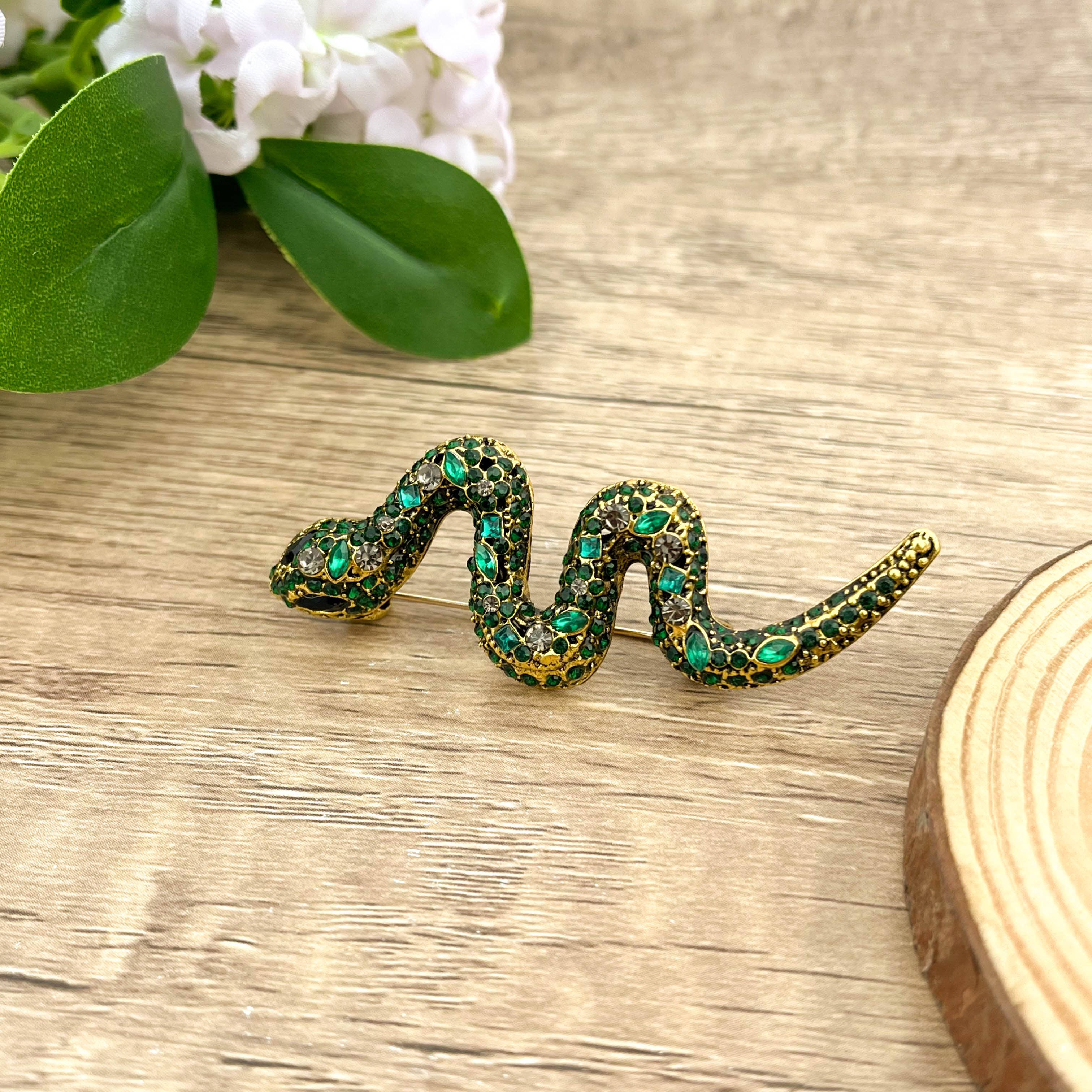 SoapElenGlen - Rhinestone Python Brooch, Glamorous Snake Pin Accessory