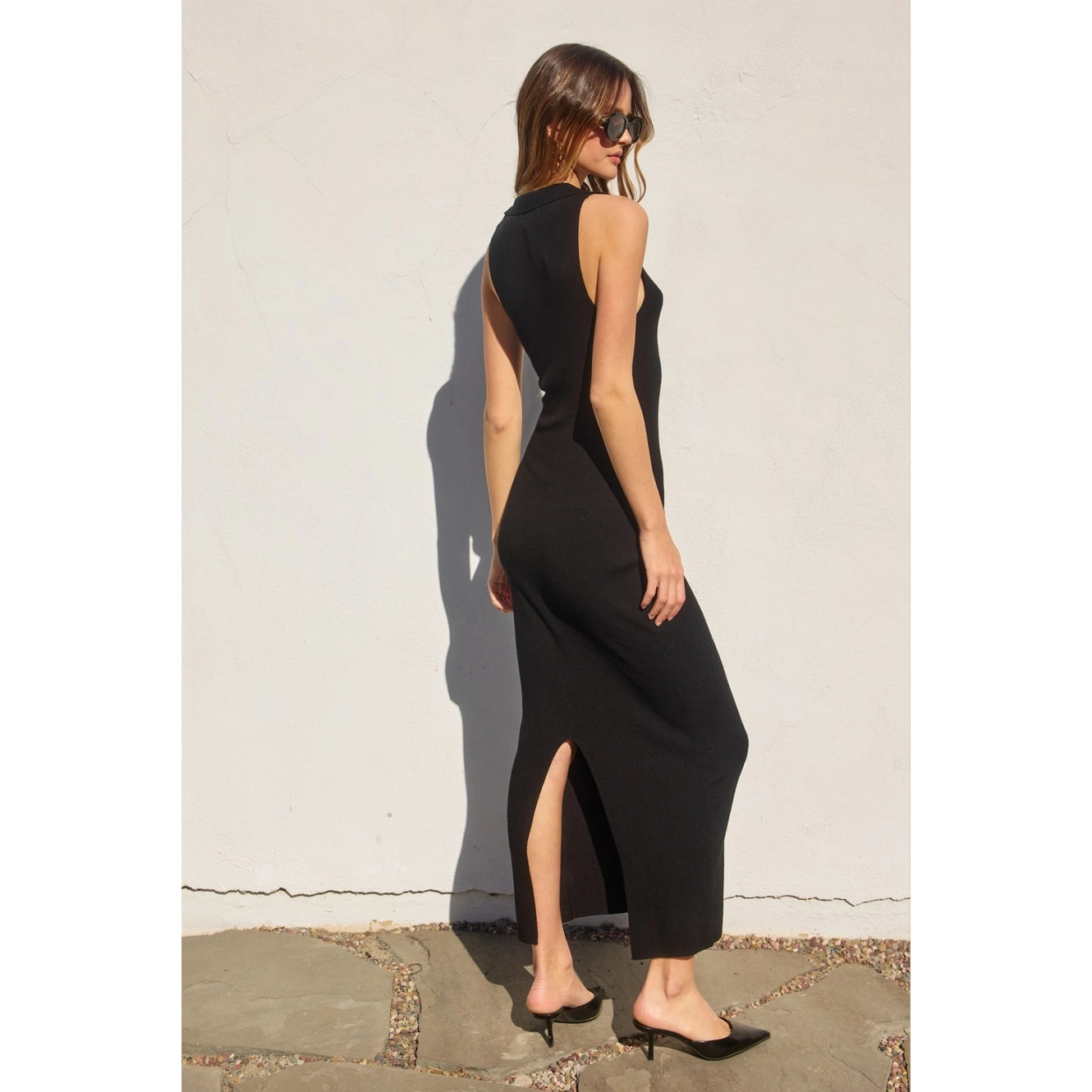 Sleeveless Collared Maxi Light Sweater Dress