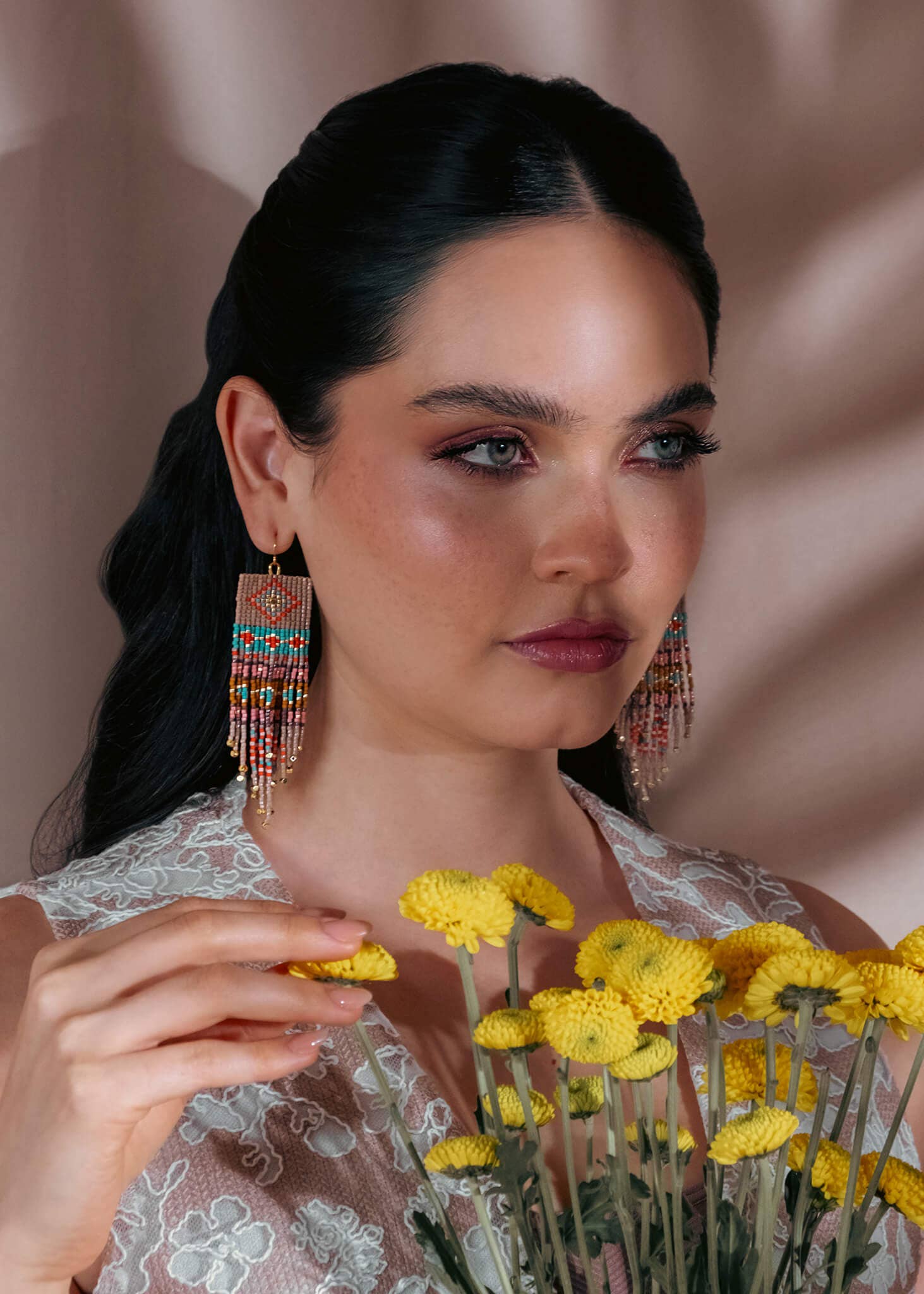 Mayana Designs Co - Beaded Handwoven Shisha Fringe Earrings (Pink)