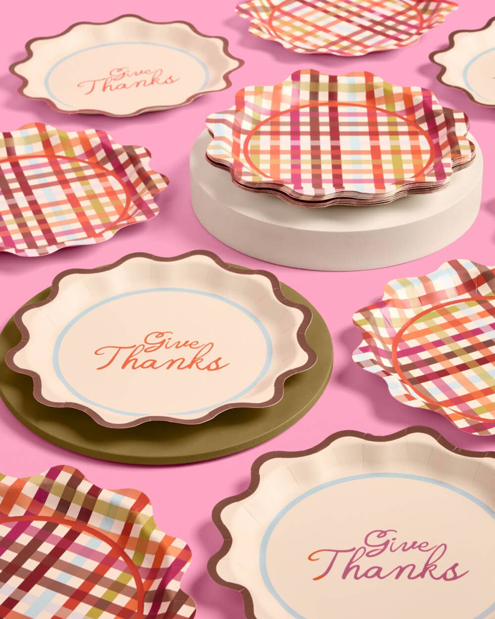 xo, Fetti - Thanksgiving Paper Plates - 12 pcs | 2 designs, gingham, 9"