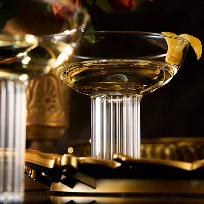 The Wine Savant /  Khen Glassware - Ribbed Coupe Glassware - 8 oz Glasses | Set of 2 | Vintage