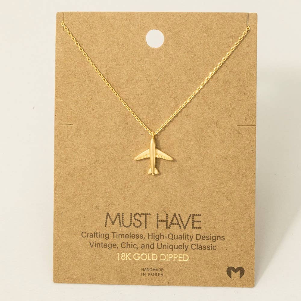 Fame Accessories - Gold Dipped Airplane Pendant Necklace