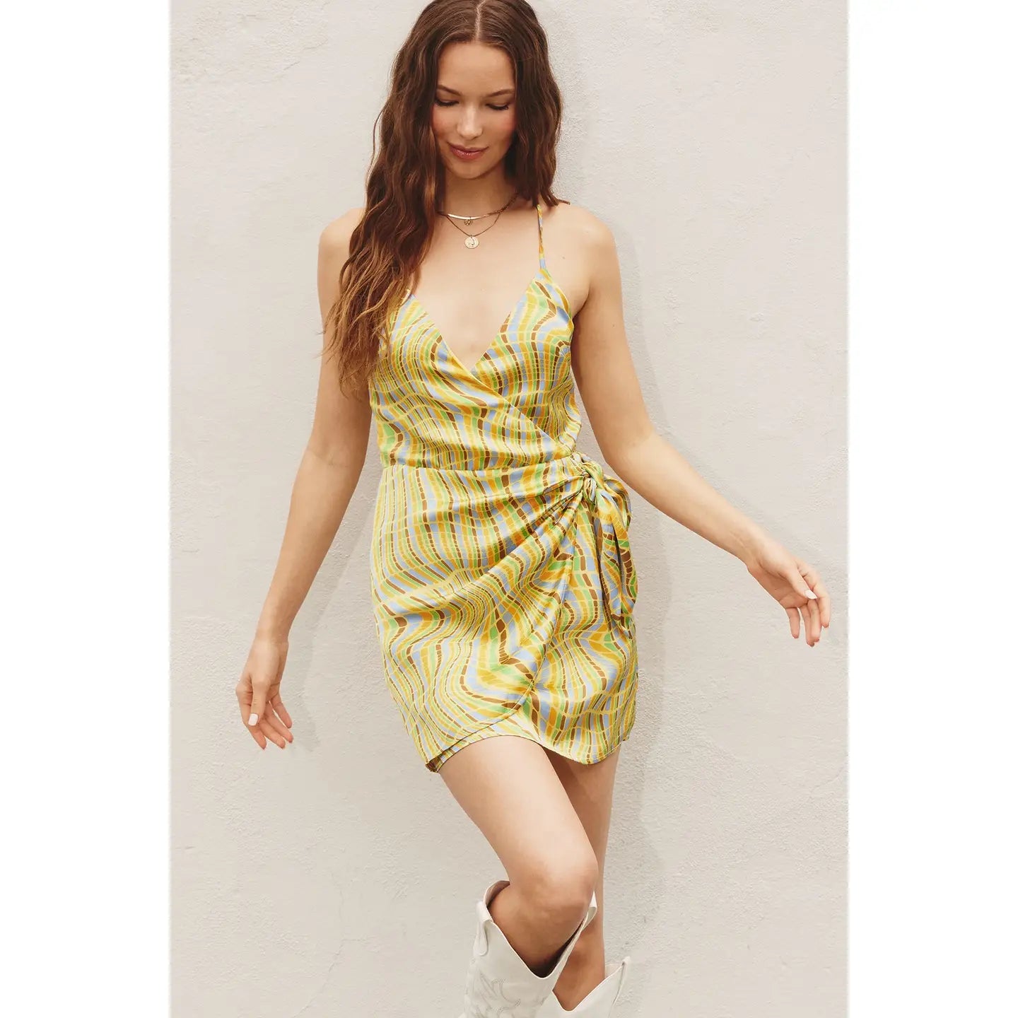 Disco Animal Faux Wrap Mini Dress