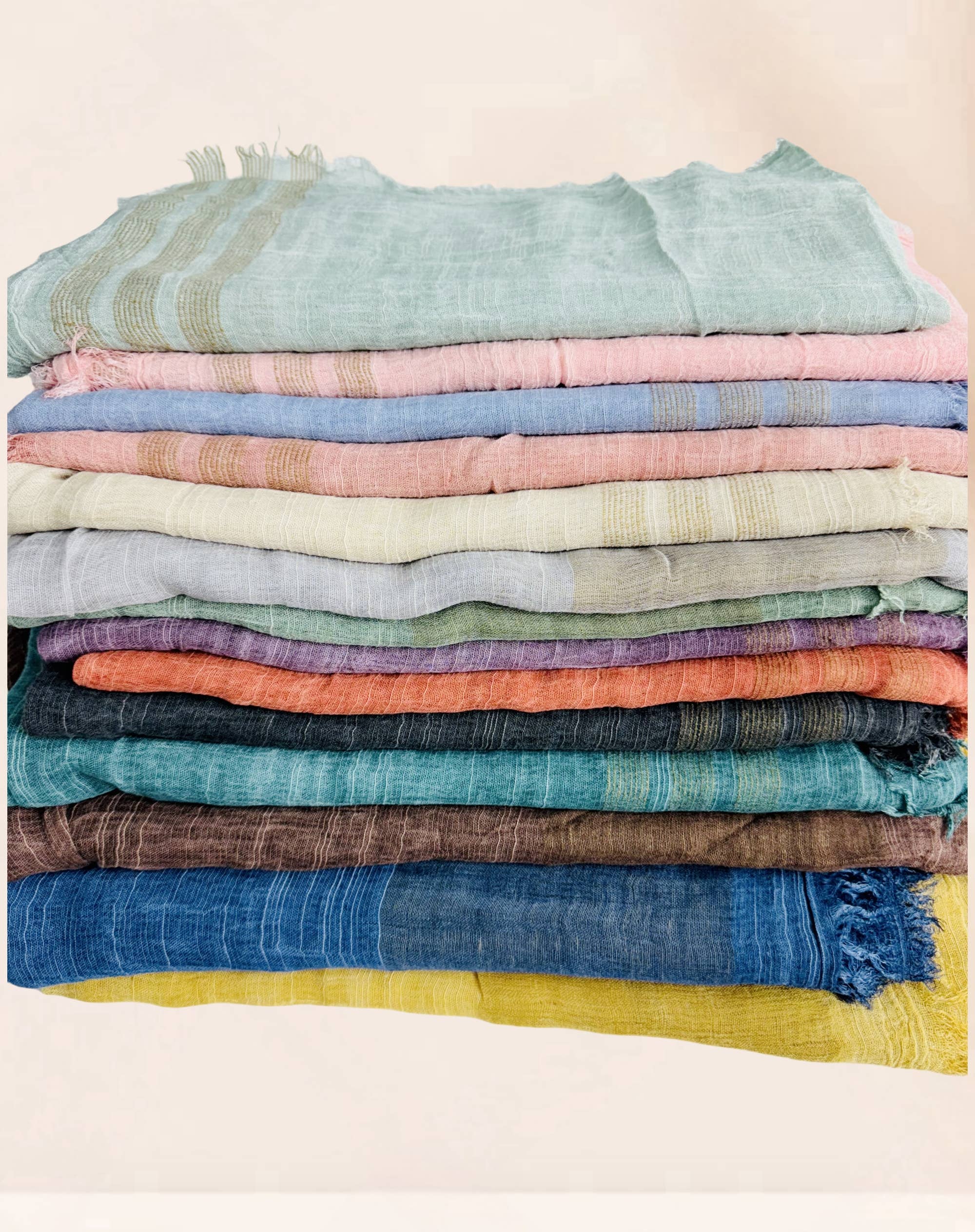 Classic Vintage Stonewash Stripe-Trimmed Scarf