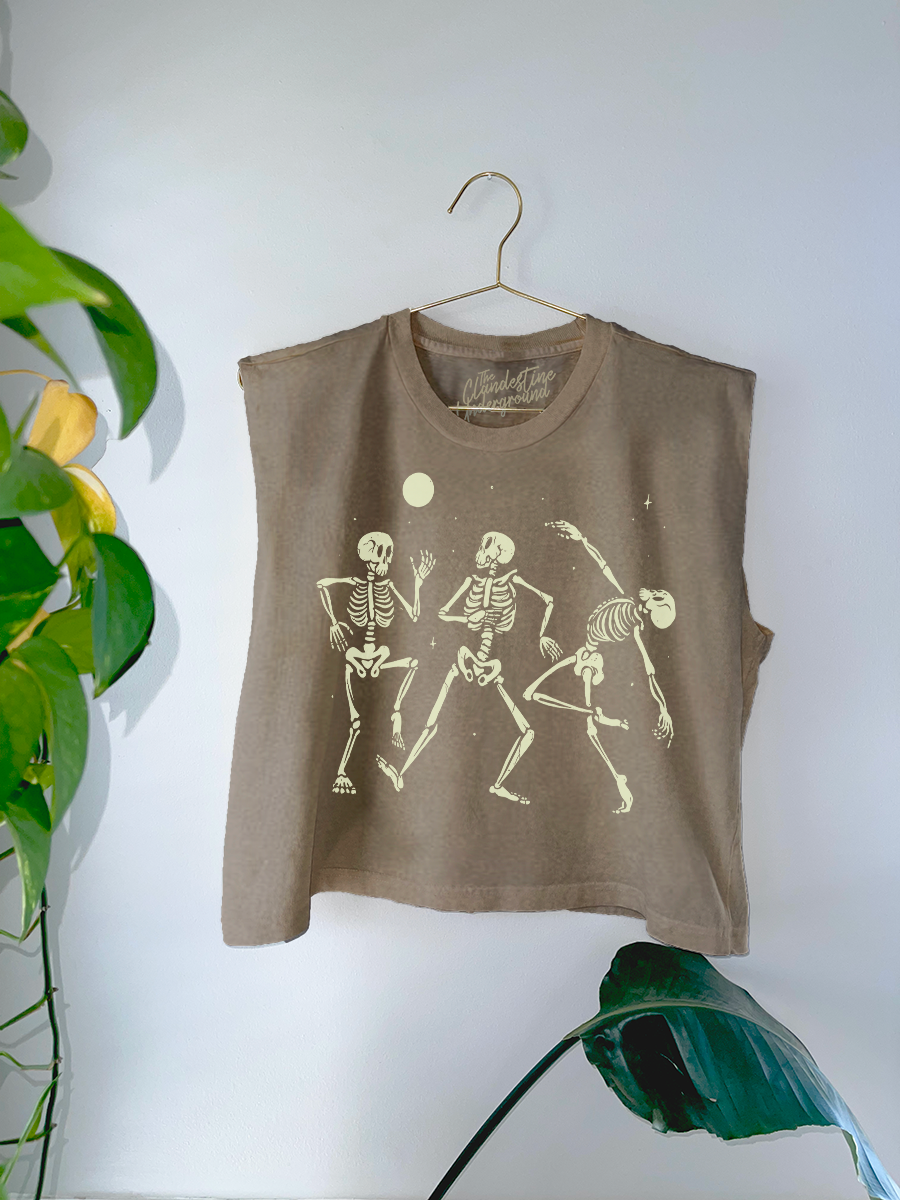 Dancing Skeletons, Western Vintage Cropped Muscle Tank