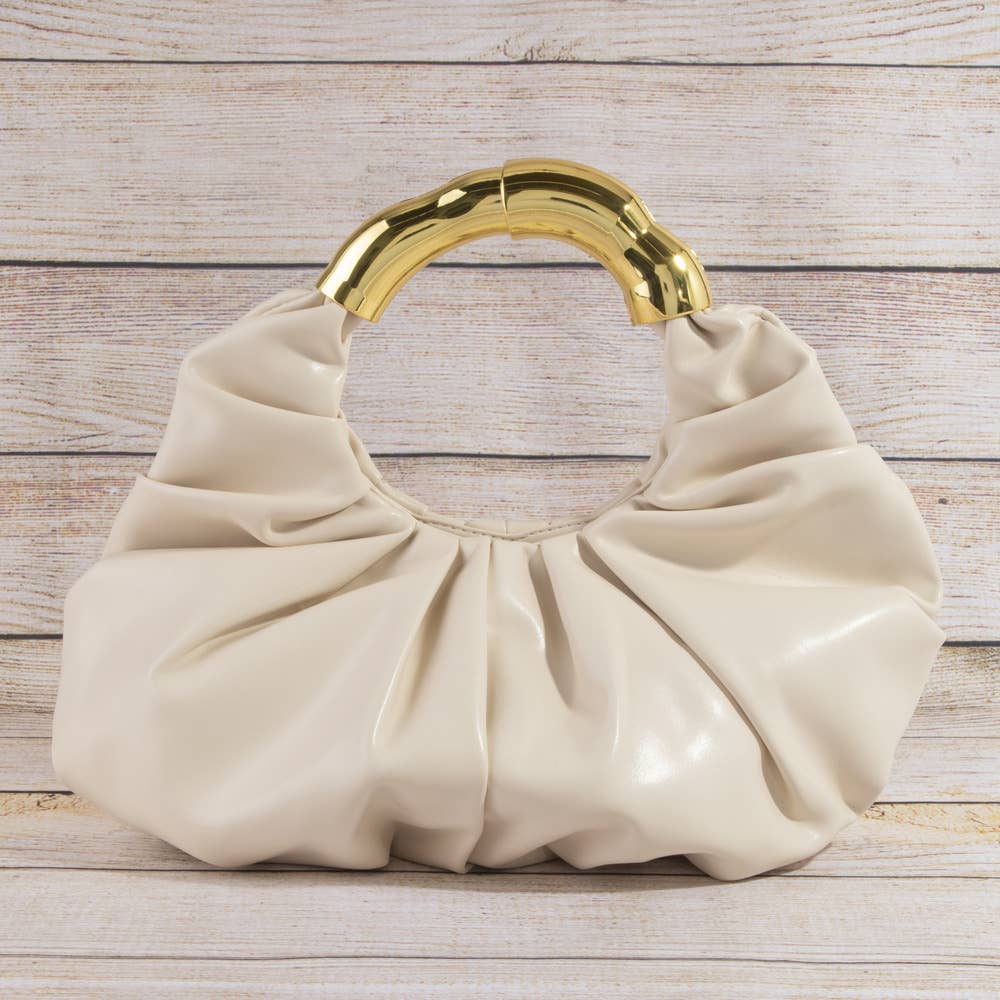 Collections by Fame Accessories - Ruched Vegan Leather Ring Handle Bag