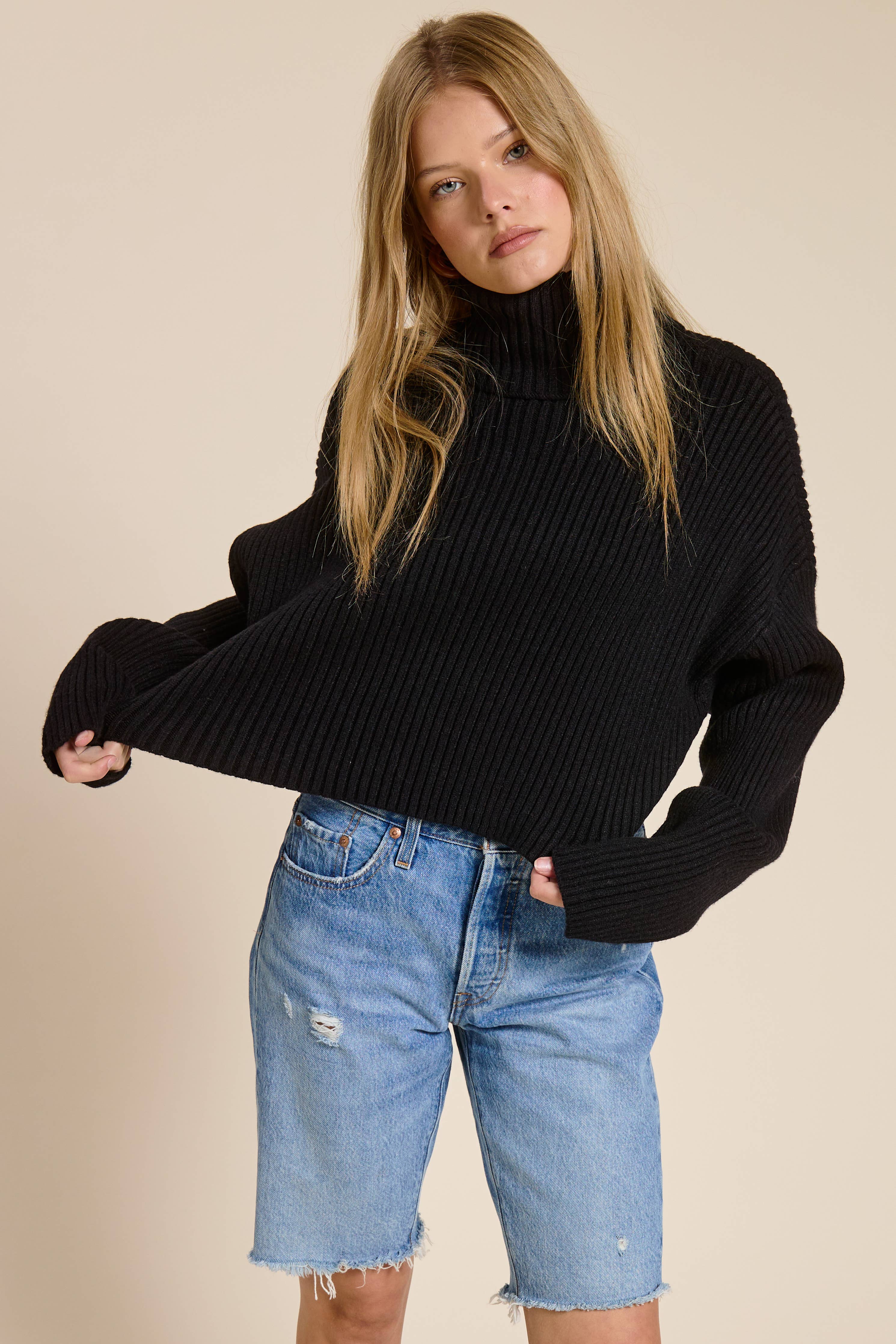 Mimosa - Cropped Ribbed Turtleneck Sweater