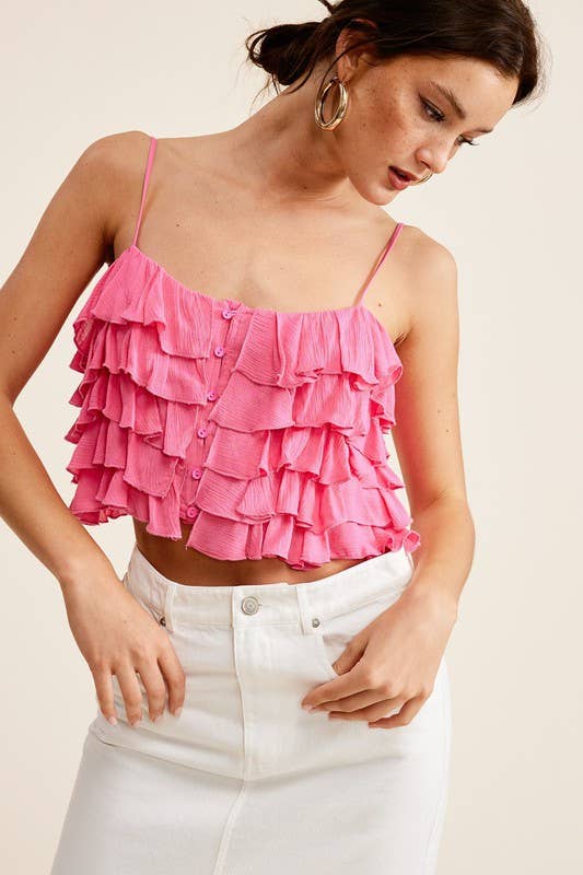 Mimosa - Tiered Ruffle Crop Tank Cami Top