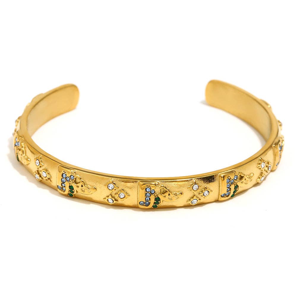 Surprise Tarot Style 18K Gold Plated S.Steel Cuff Bangle