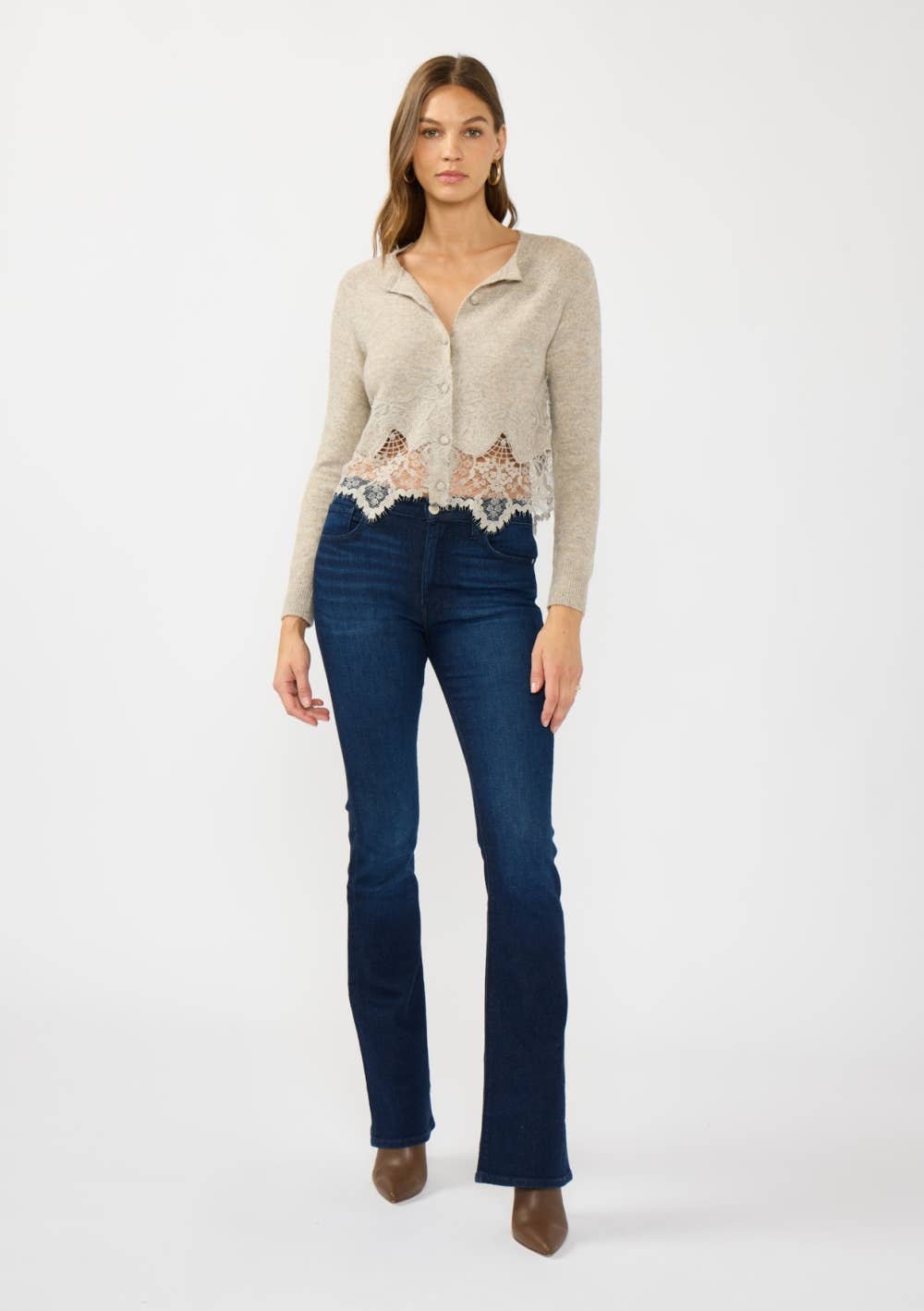 Lovestitch - Lace Trim Button Front Cardigan