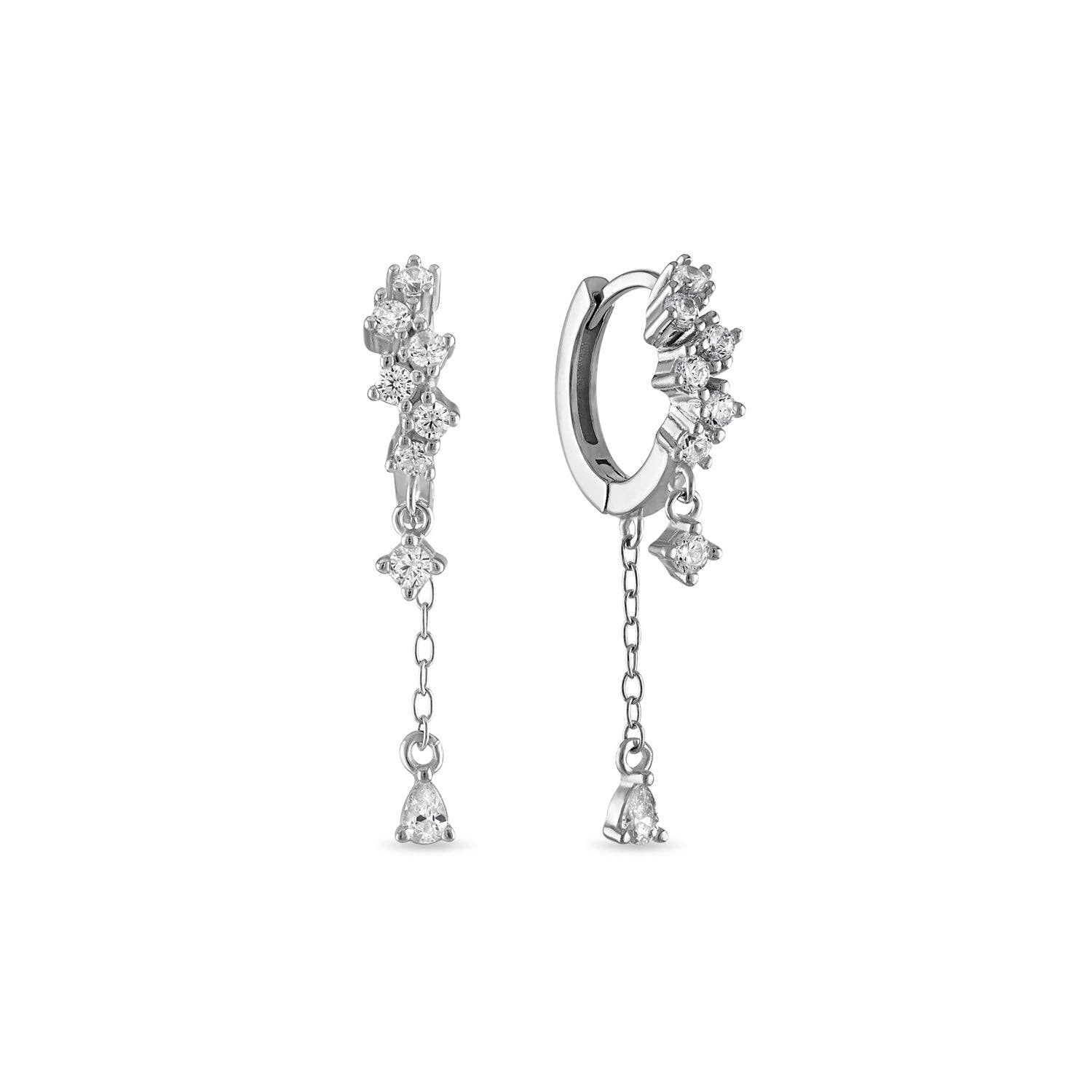 SKN Collections - Cluster Huggie with Dangle Chain Earrings