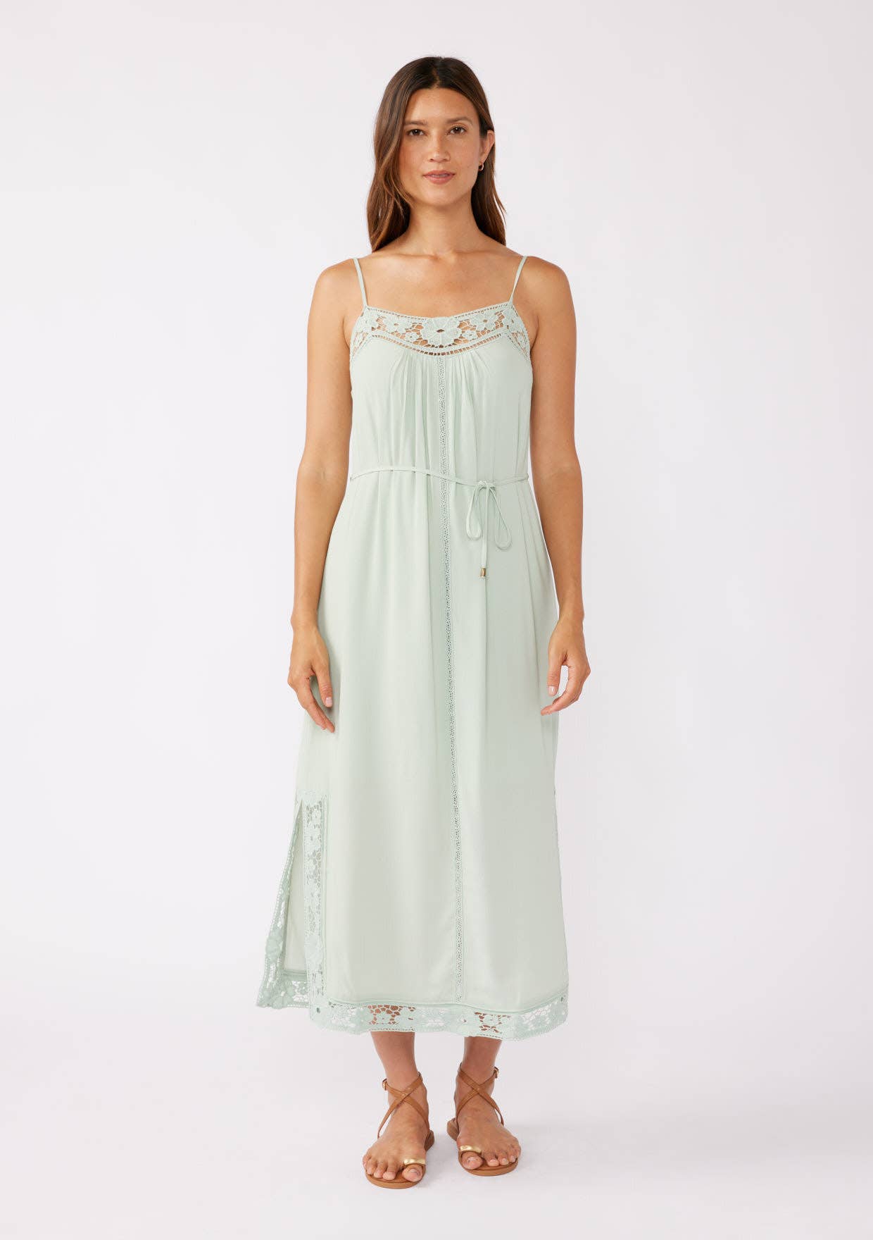 Lovestitch - Floral Trim Spaghetti Midi Dress