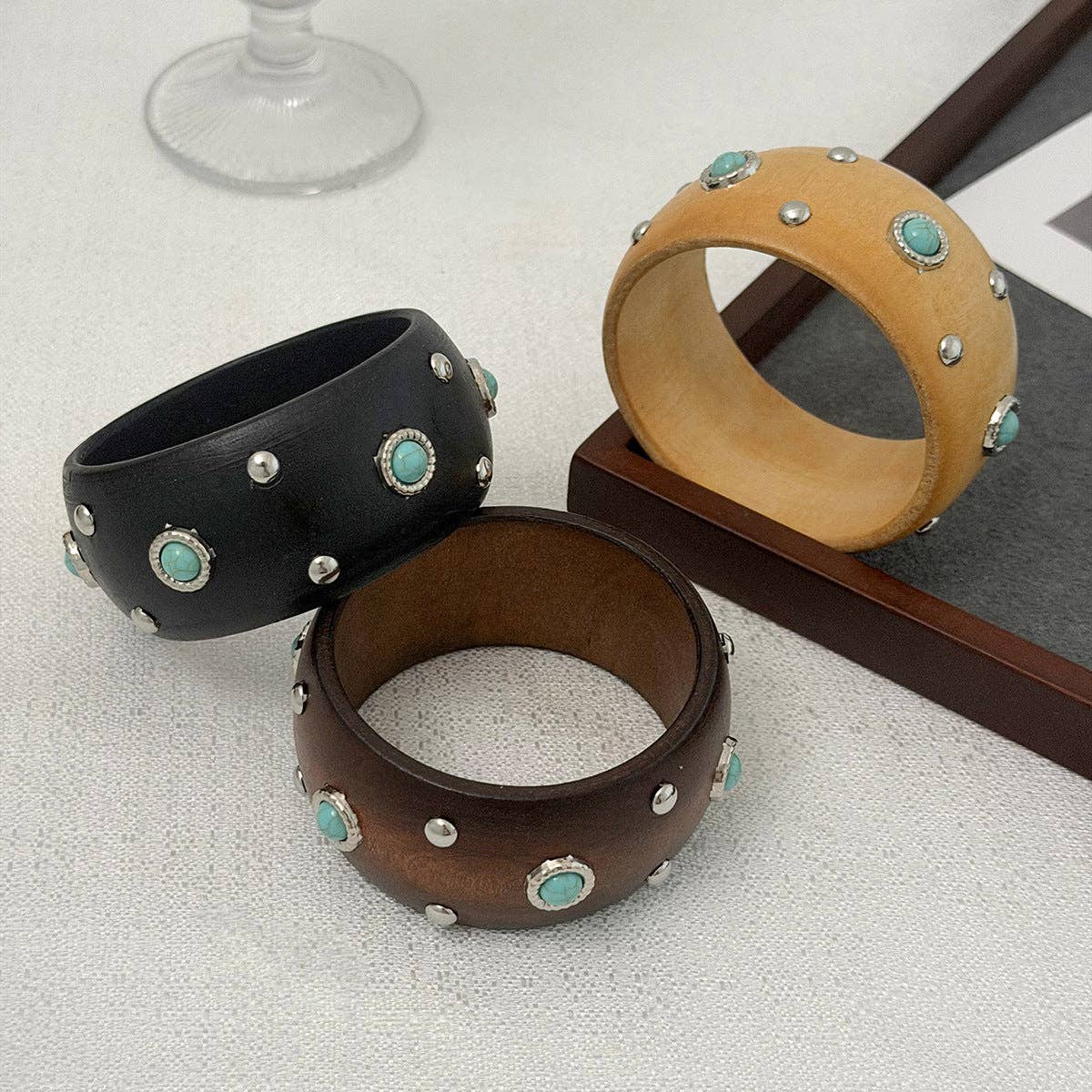 Dipped Shop - Punk Style Studded Wooden Wide Bracelet MK2ZCEP6W6JBR74