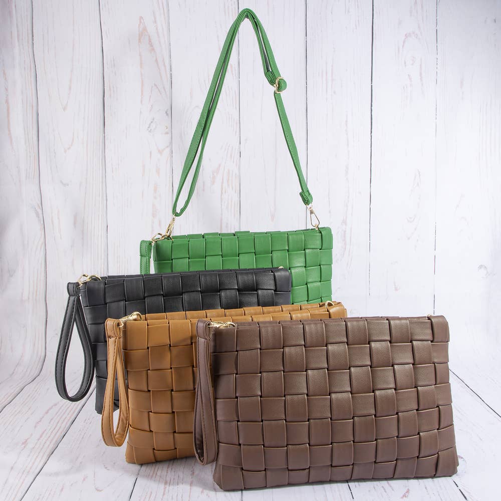 Collections by Fame Accessories - Woven Vegan Leather Wristlet Clutch Bag