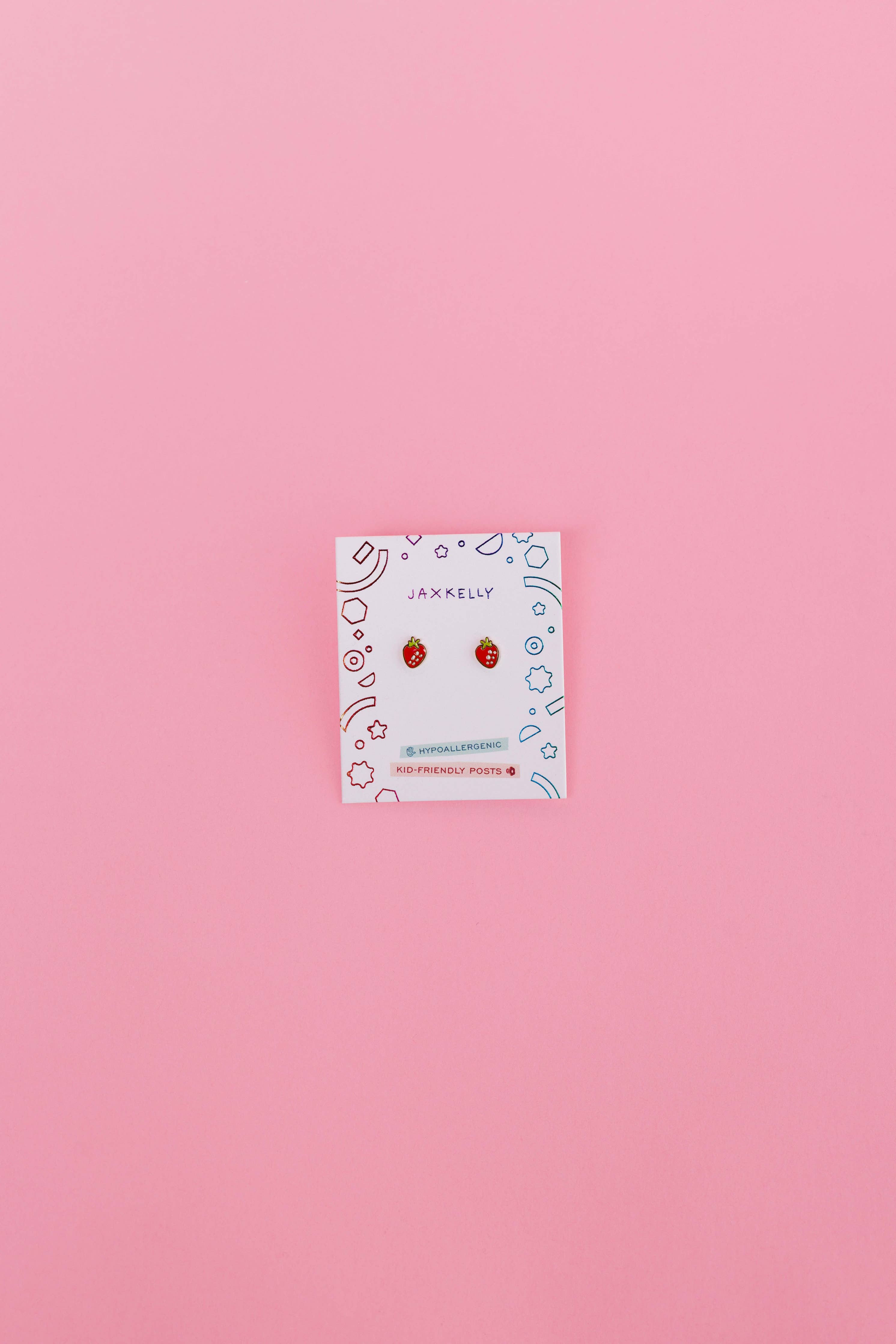 JaxKelly - Strawberry Enamel Flat Back Kids Earrings