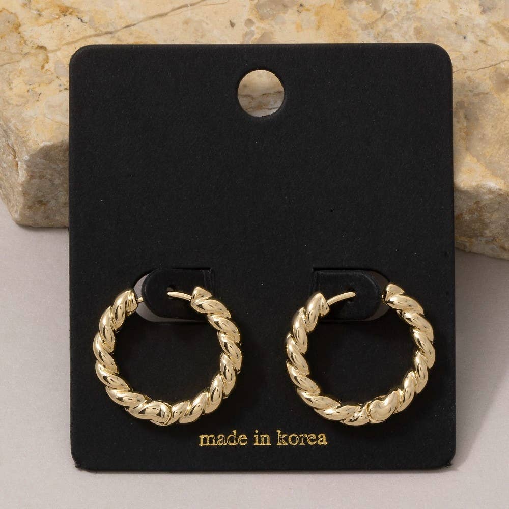 Fame Accessories - Twisted Rope Mini Huggie Hoop Earrings
