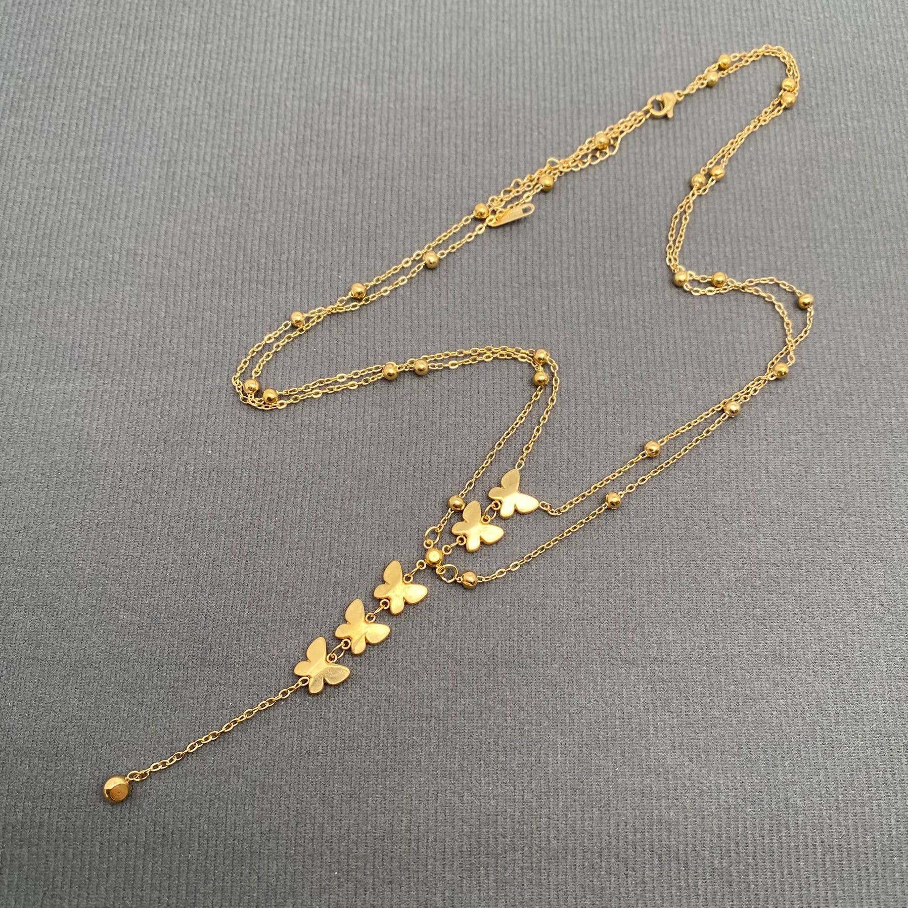 Mio Queena - Butterfly Double Chain 18K Gold Plated S.Steel Necklace - FGS