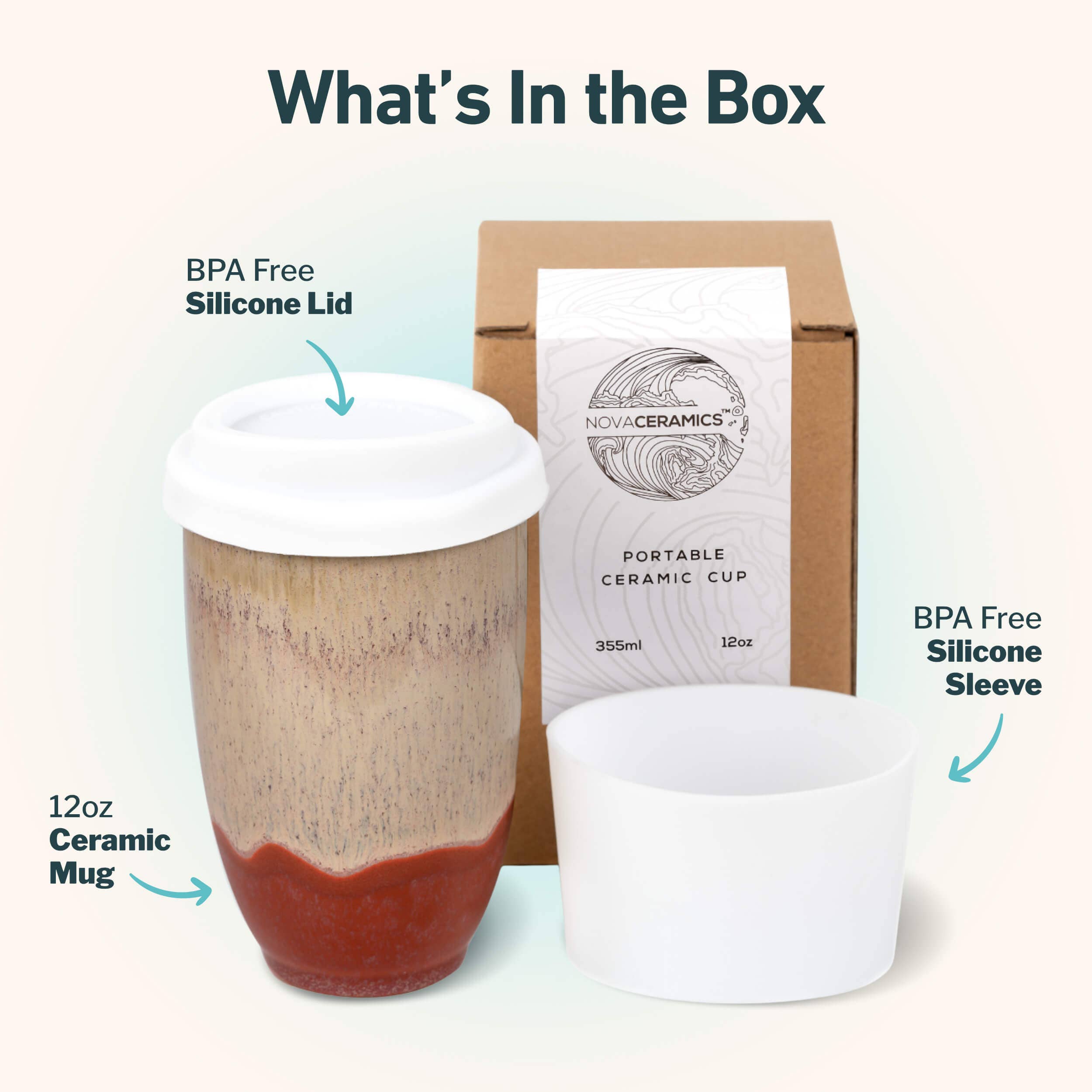 Nova Ceramics Travel Mugs - Jupiter Ceramic Travel Mug – 12oz with Lid & Sleeve