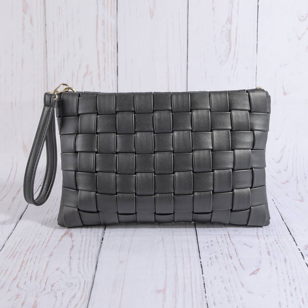 Collections by Fame Accessories - Woven Vegan Leather Wristlet Clutch Bag