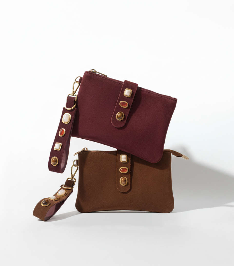 Most Wanted USA - Gemstone Suede Wristlet Pouch & Keychain Set of 2
