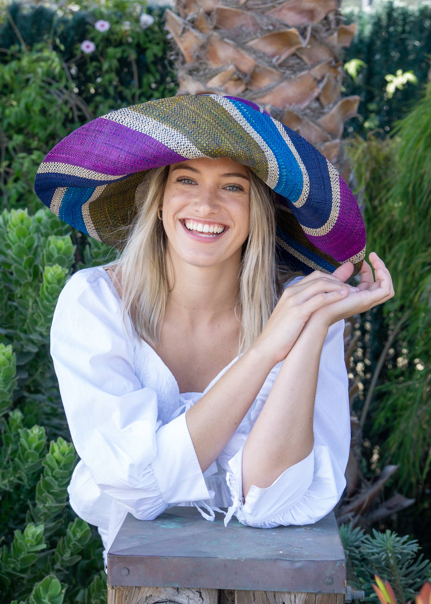 Shebobo - Sun Hats: Colored Stripes Packable 5"  Brim Raffia Straw