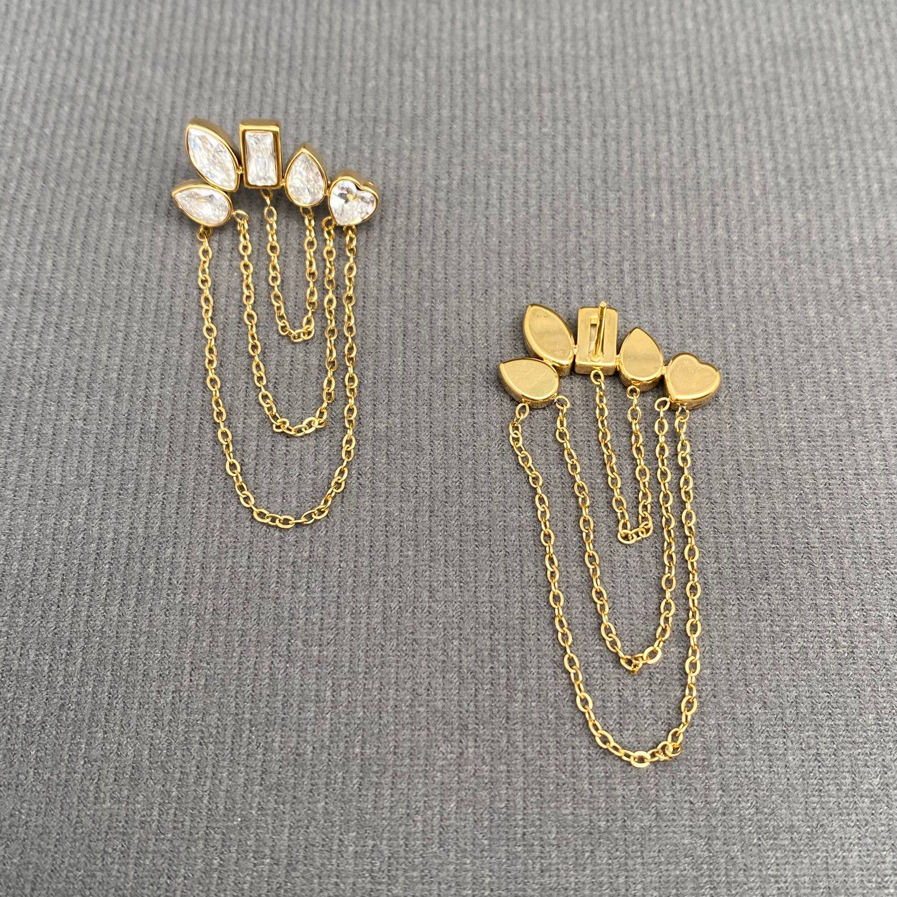 Mio Queena - Zircon Inalid Chain Tassel 18K Golden S.Steel Earrings - FGS