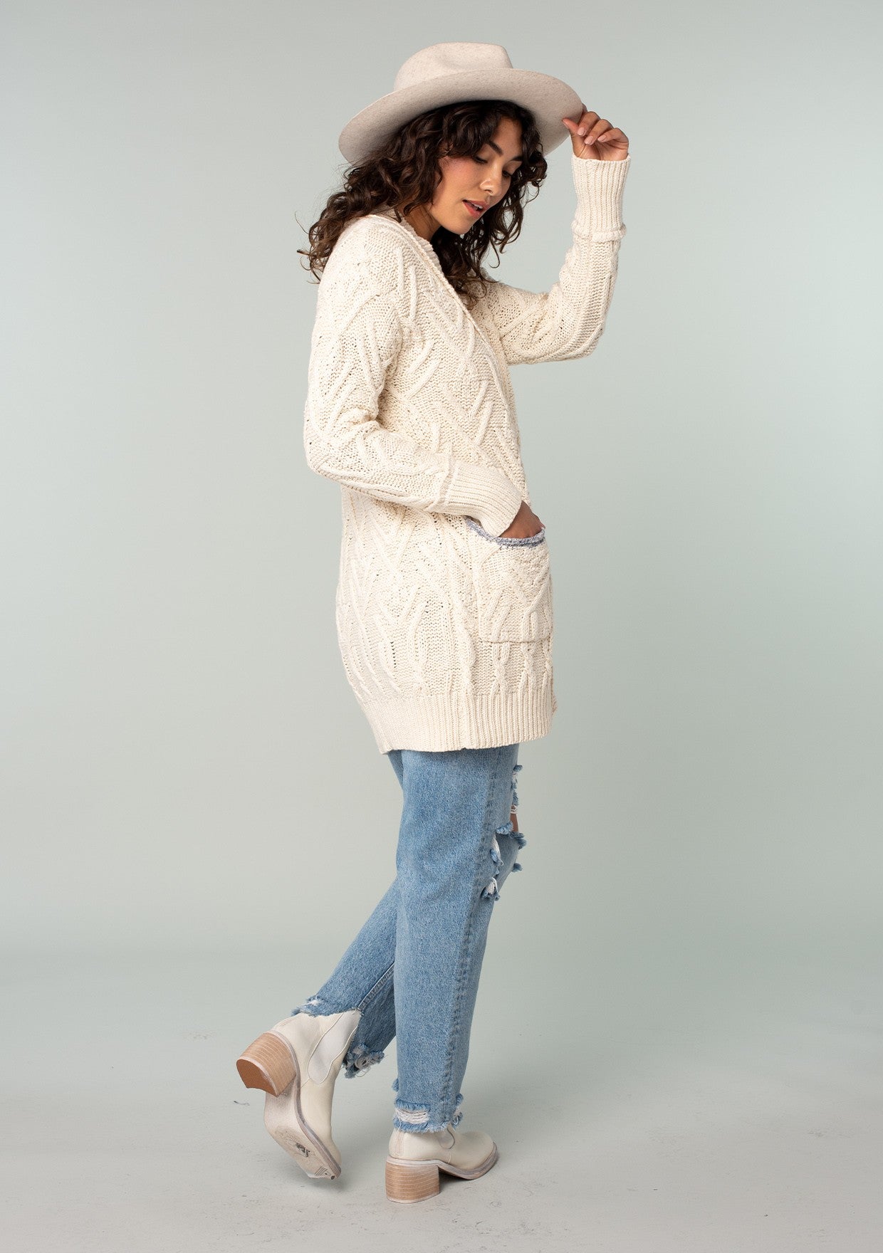 Oversized Button Front Cable Knit Cardigan