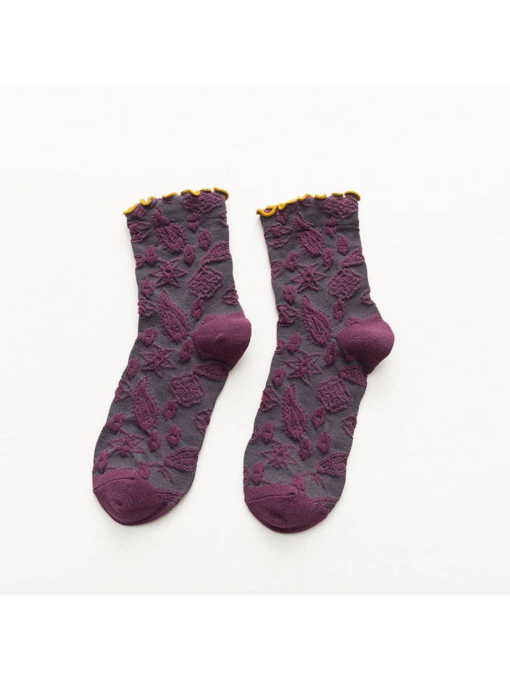 Funkyrel® Atzbranding Limited - Rufia - Scalloped Trim Floral Pattern Crew Socks