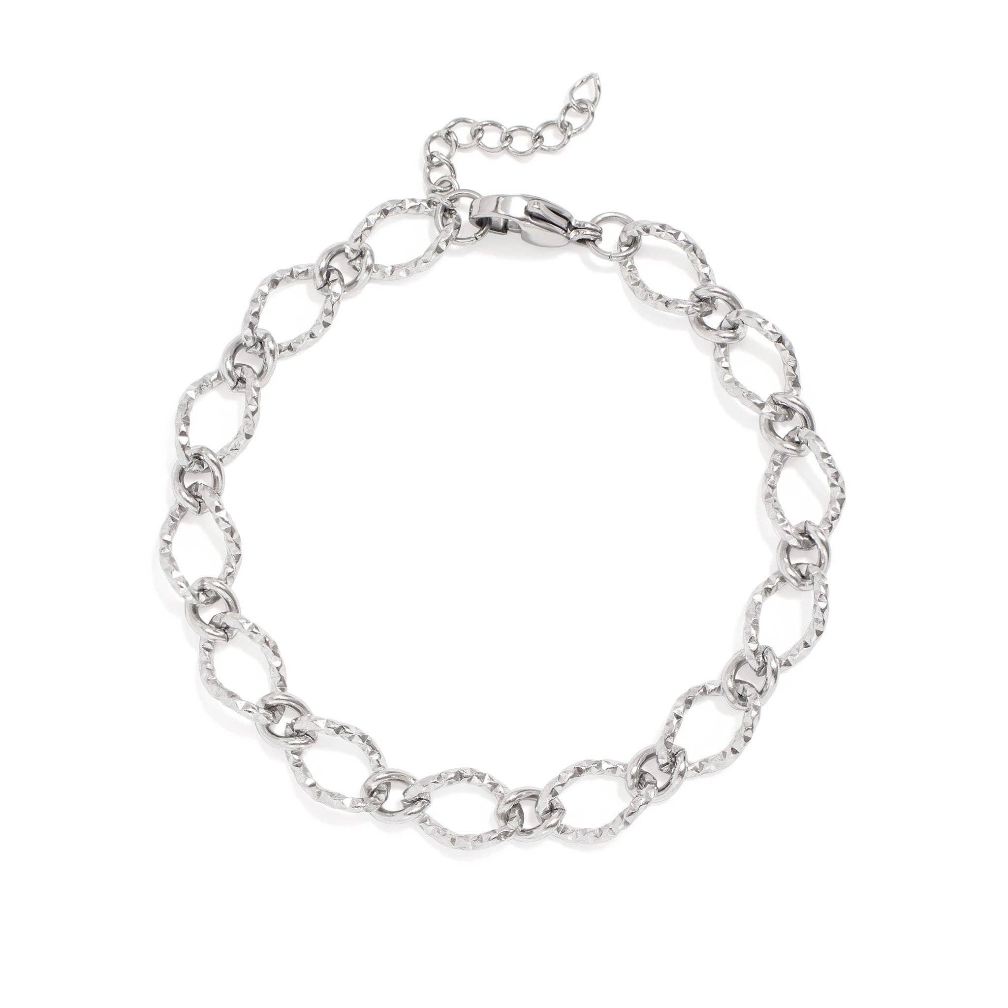 WJW - 18K Gold PVD Stainless Steel Hammered Oval Chain Bracelet