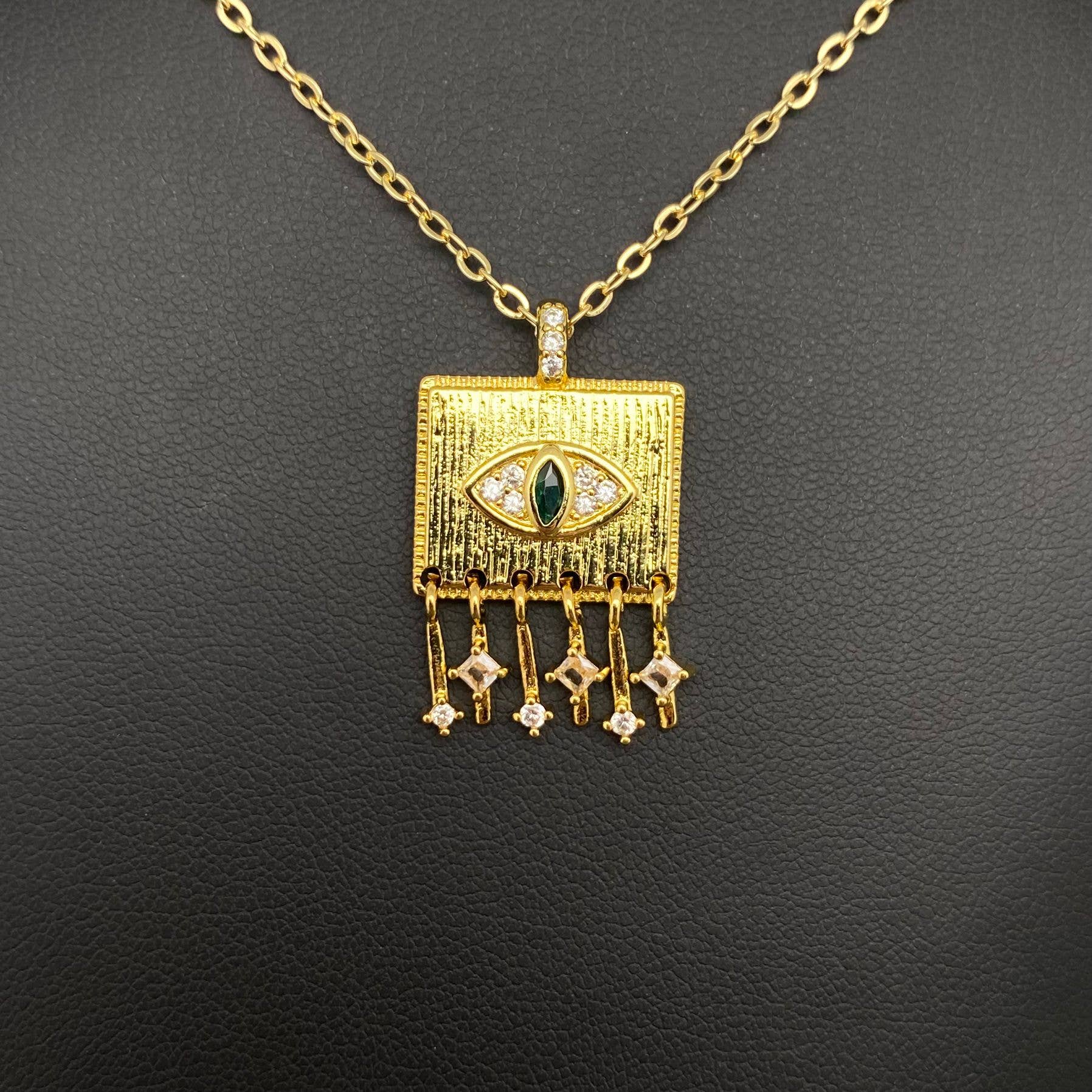 Mio Queena - Rhinestone Inlaid Heart & Eye Charm Necklace