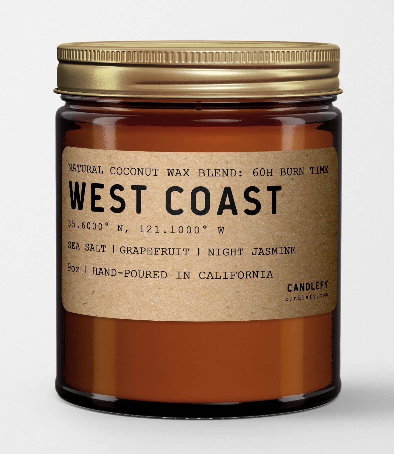 Candlefy - West Coast: California Scented Candle (Sea Salt, Grapefruit, Night Jasmine).