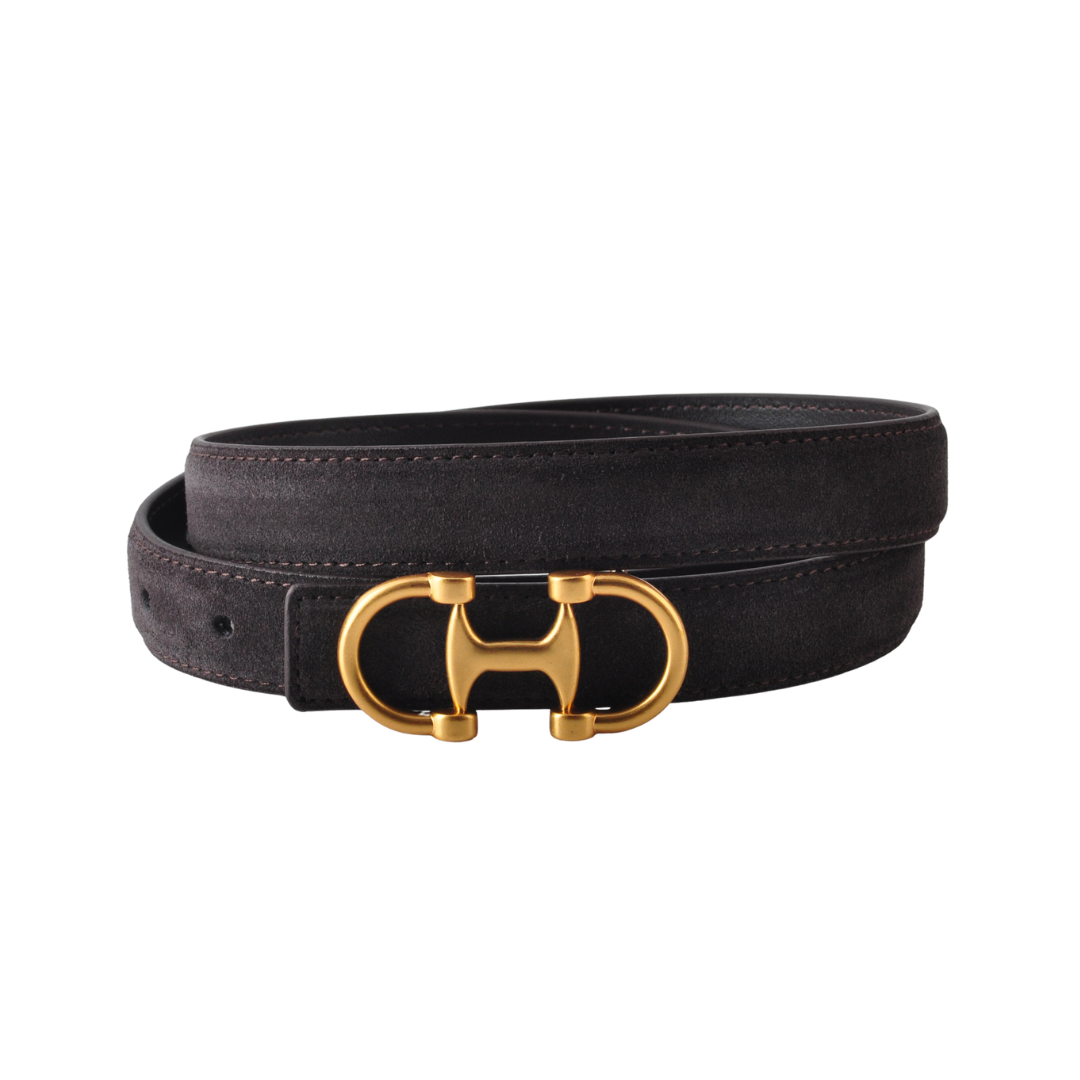 Most Wanted USA - Horsebit Buckle Equestrian Stitched Suede/Napa Leather Belt