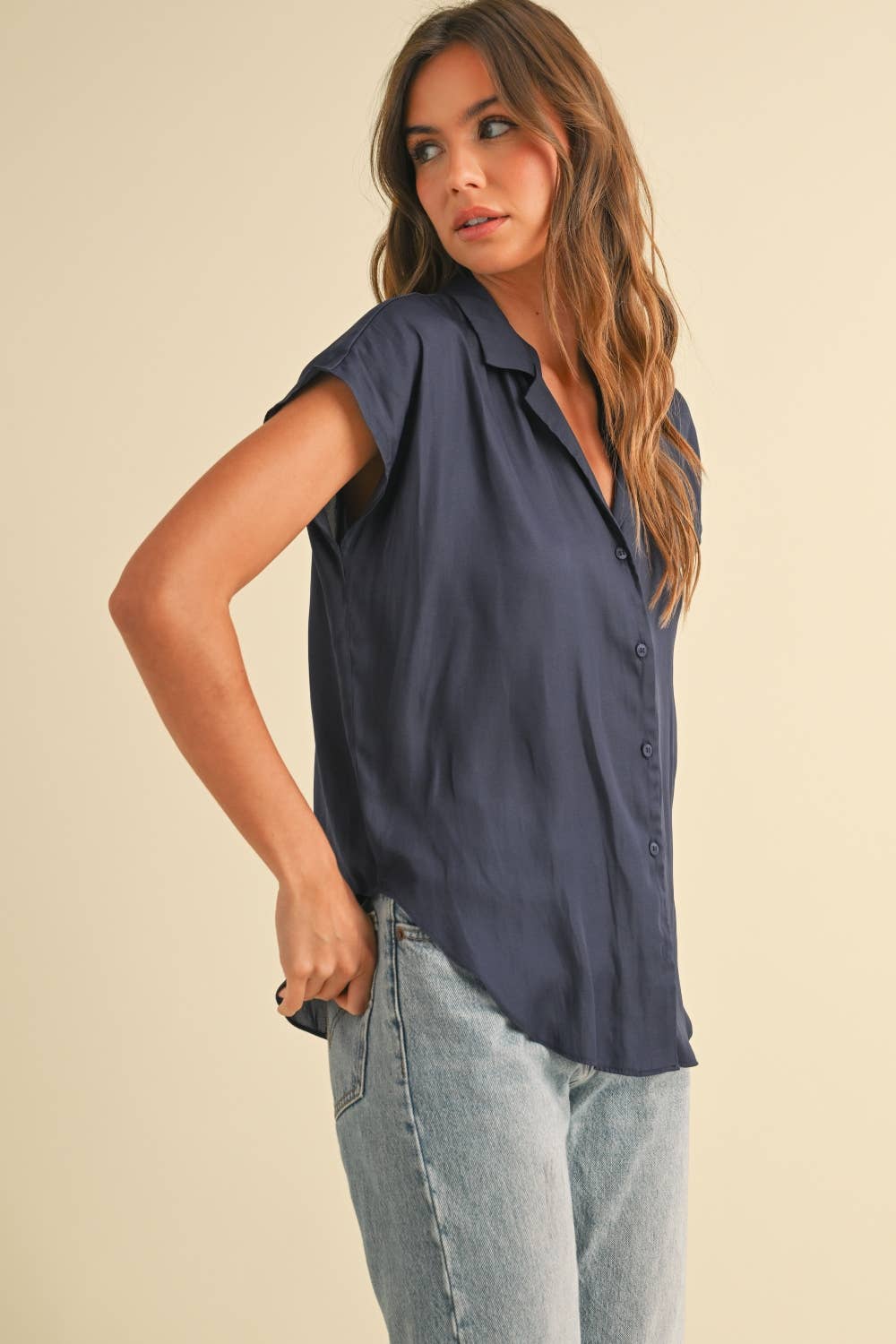 MIOU MUSE BUTTON DOWN CAP SLEEVE SHIRTS
