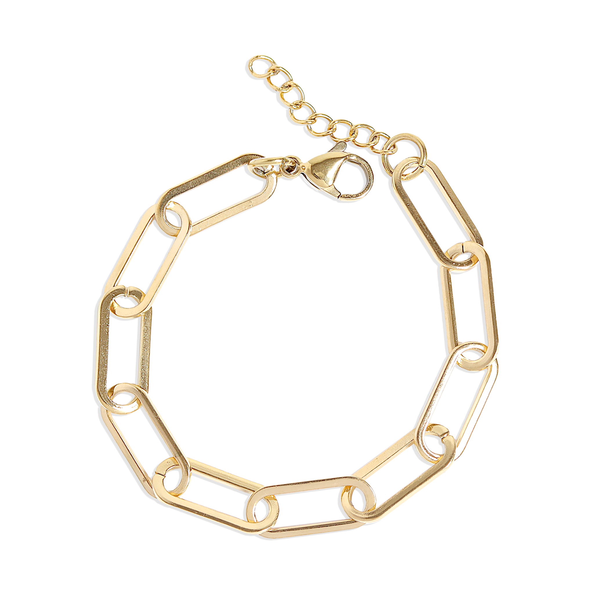 WJW - Gold Stainless Steel Paperclip Chain Bracelet + Extension