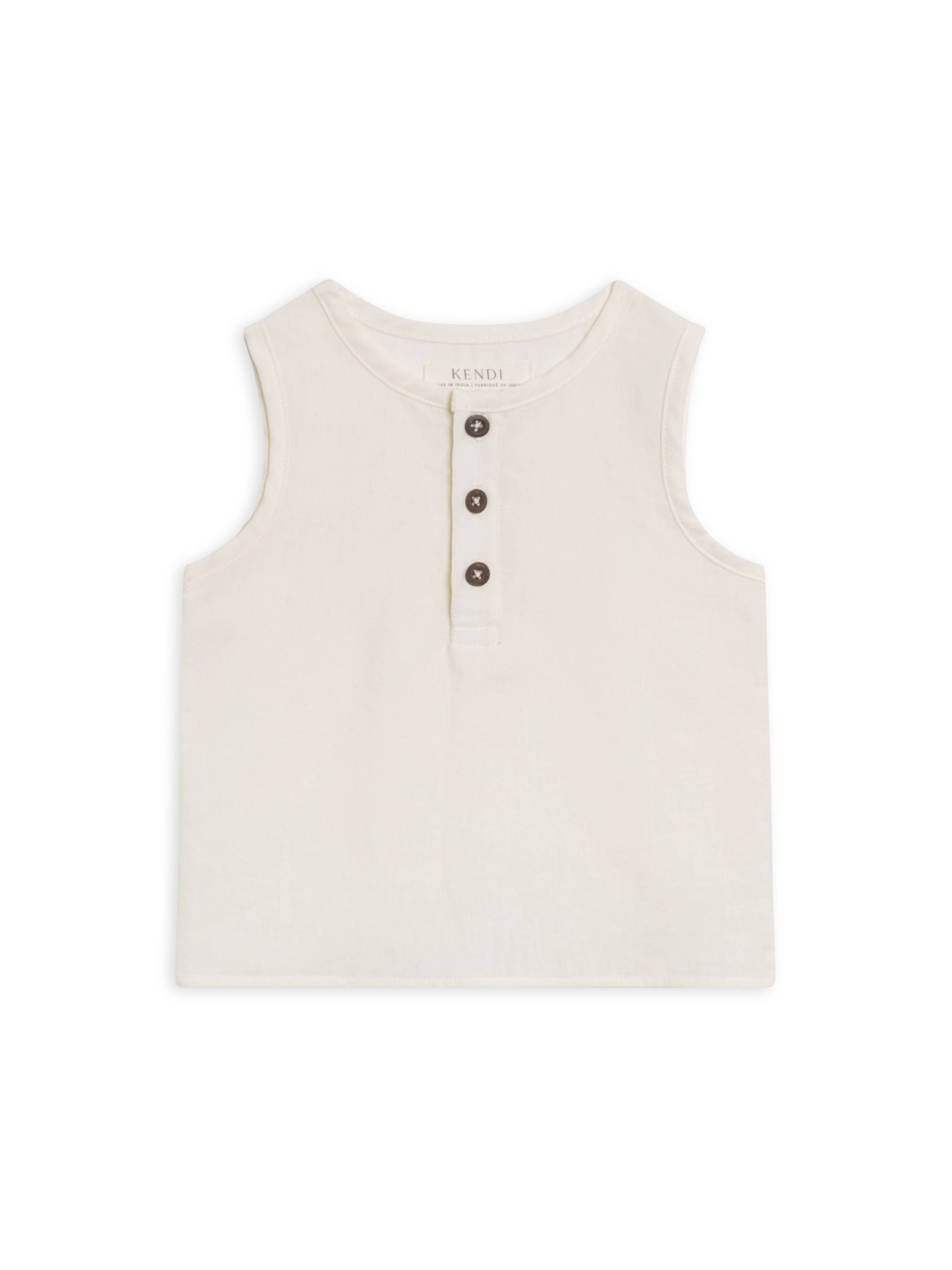 Colored Organics - Baby and Kids Caley Linen Henley Tank - Coconut