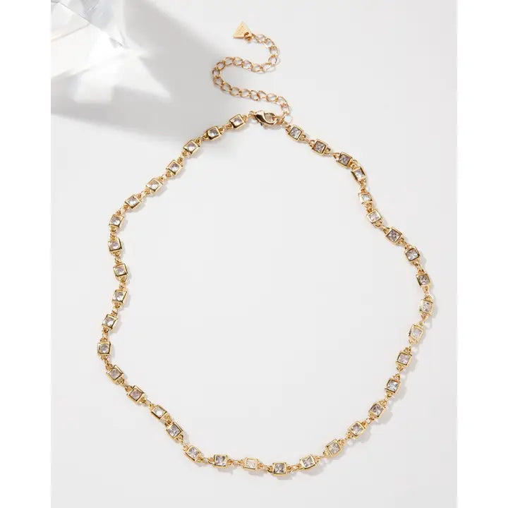 Grid Spectrum CZ Collar Chain Layering Necklace