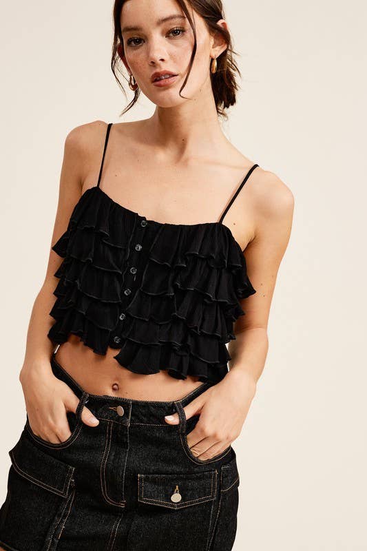 Mimosa - Tiered Ruffle Crop Tank Cami Top