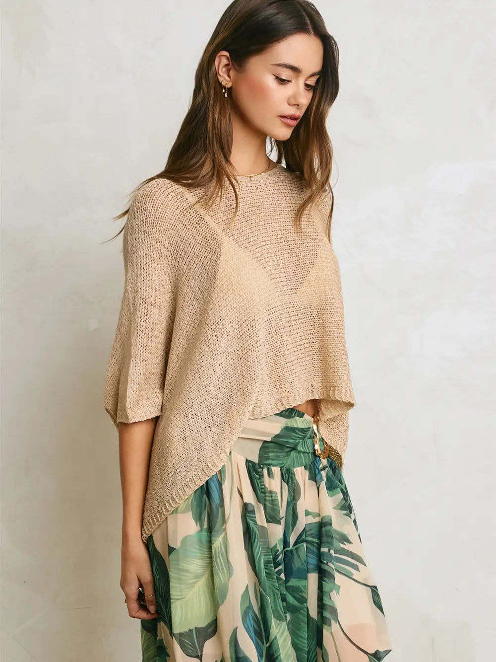 Cropped Pancho Knit Sweater Top