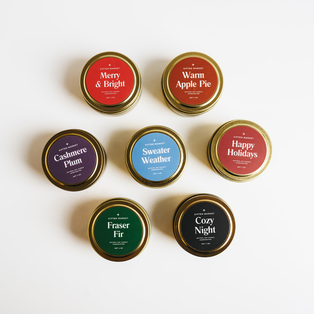 Giften Market - Fraser Fir Soy Candle - 4 oz Gold Travel Tin - Holiday Scent