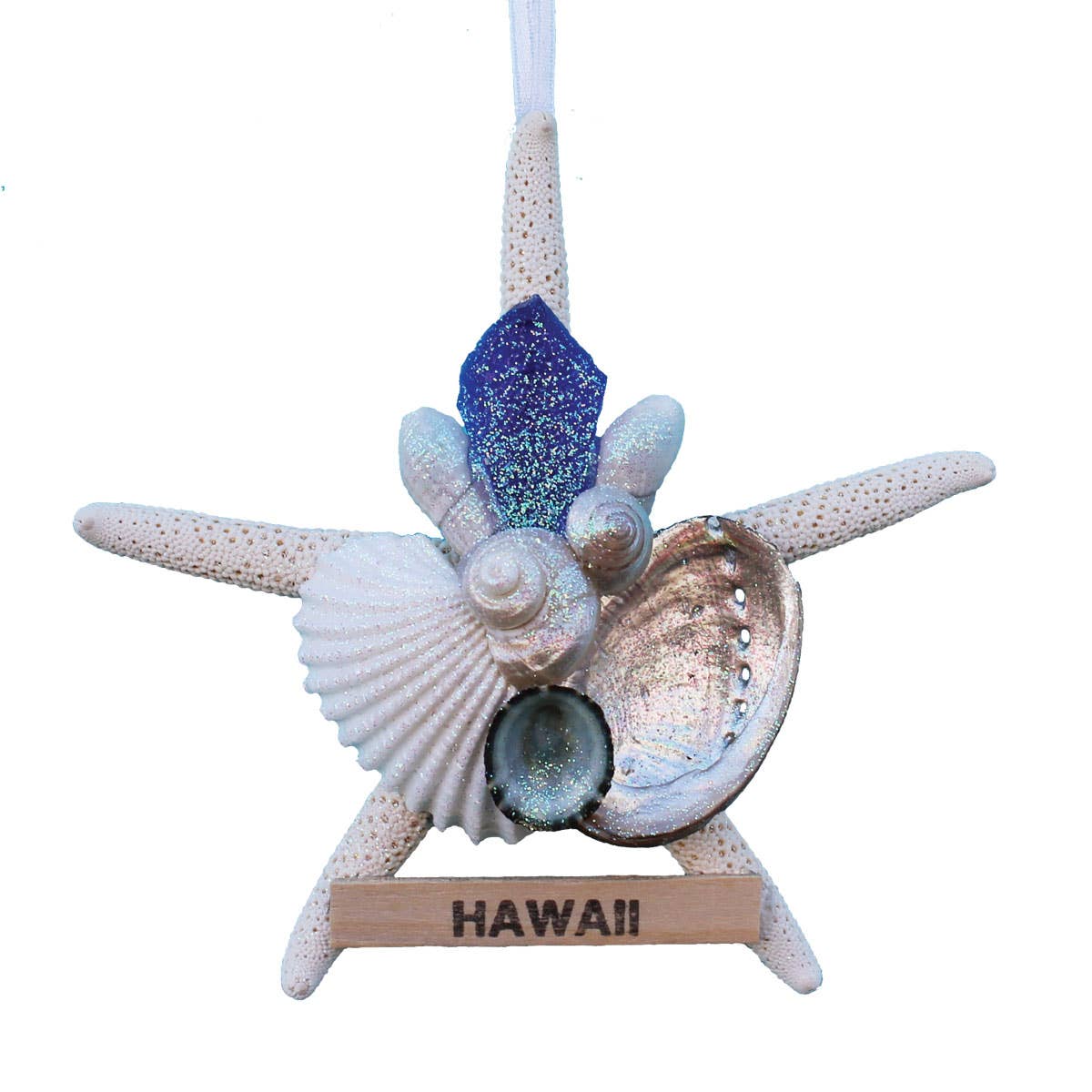 California Seashell Company - Sea Glass White Finger Starfish Collage Ornament
