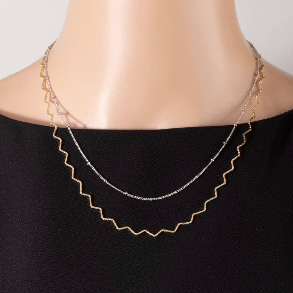 Fame Accessories - Zigzag And Satellite Layered Necklace