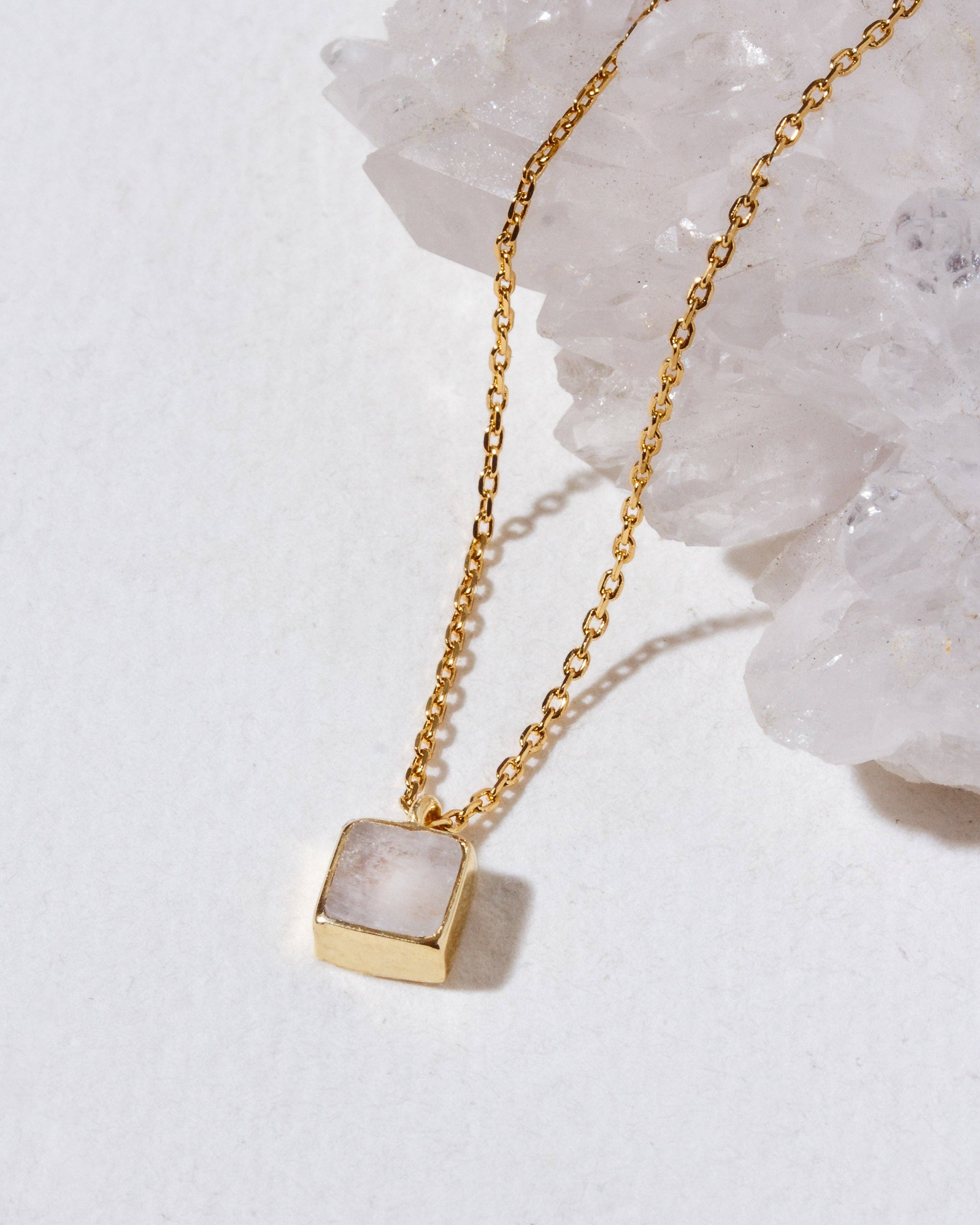 Luna Norte - Square Frame Gemstone Necklace - Moonstone