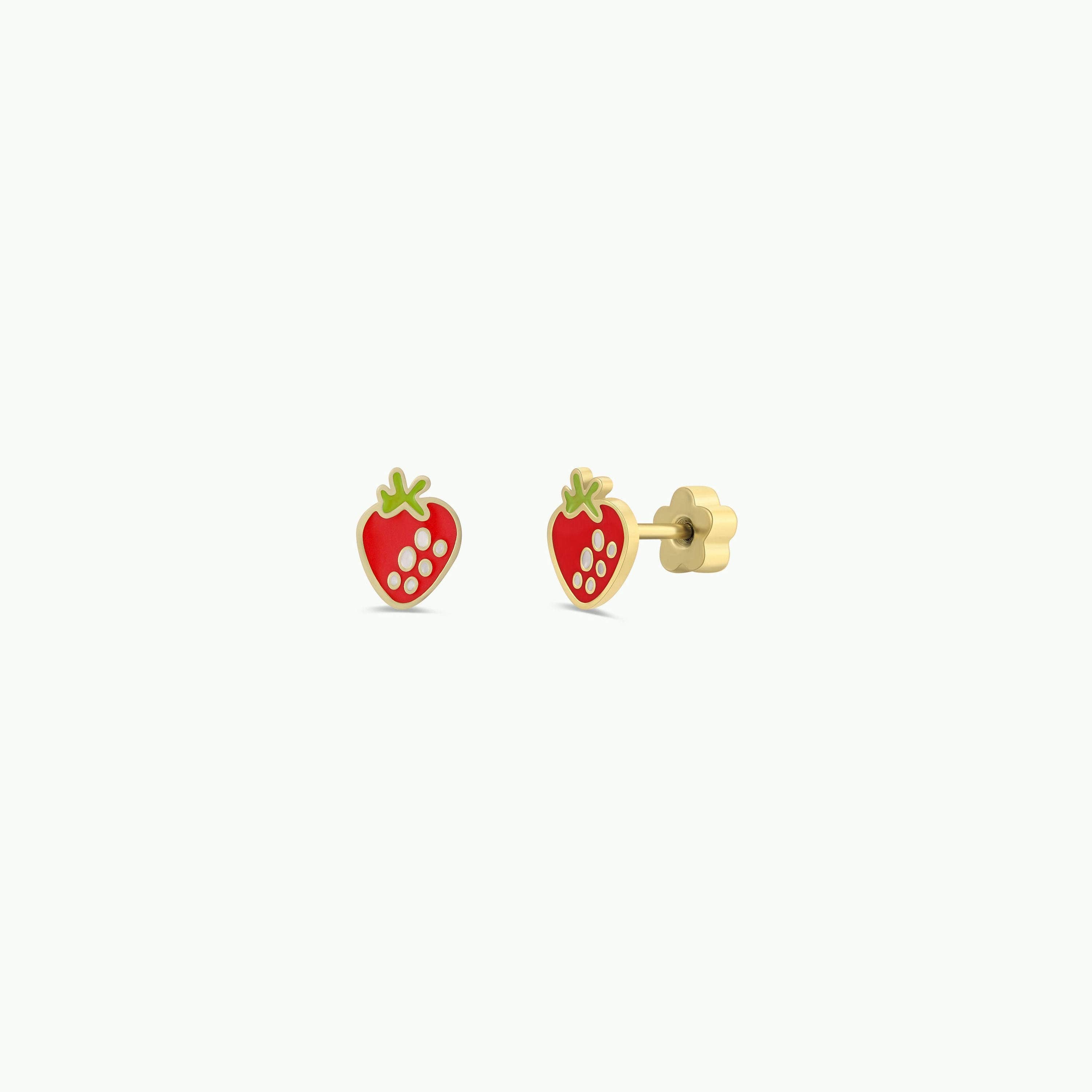 JaxKelly - Strawberry Enamel Flat Back Kids Earrings