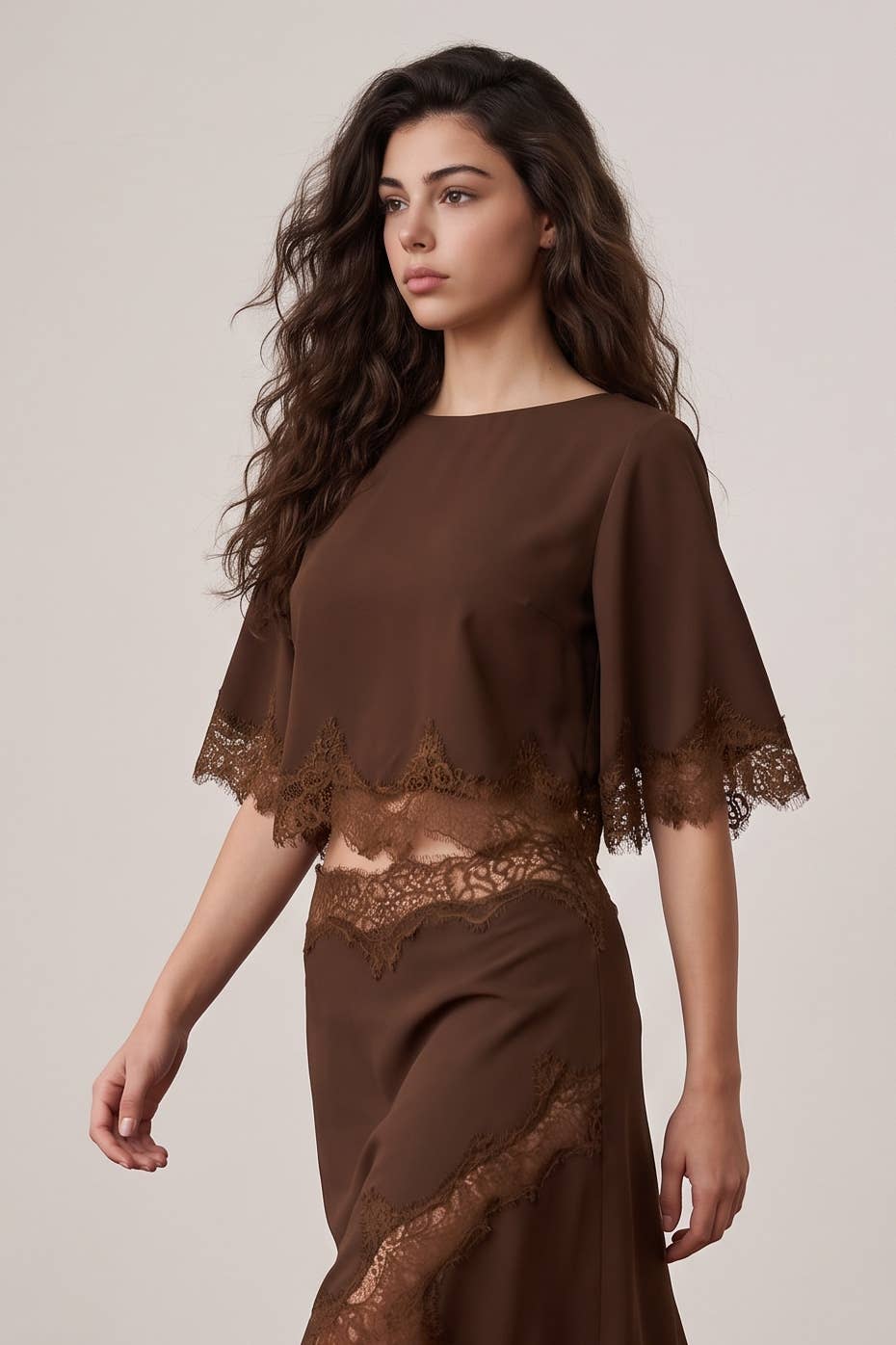 Edit by Nine - LACE HEM TWILL SATIN CAPE TOP