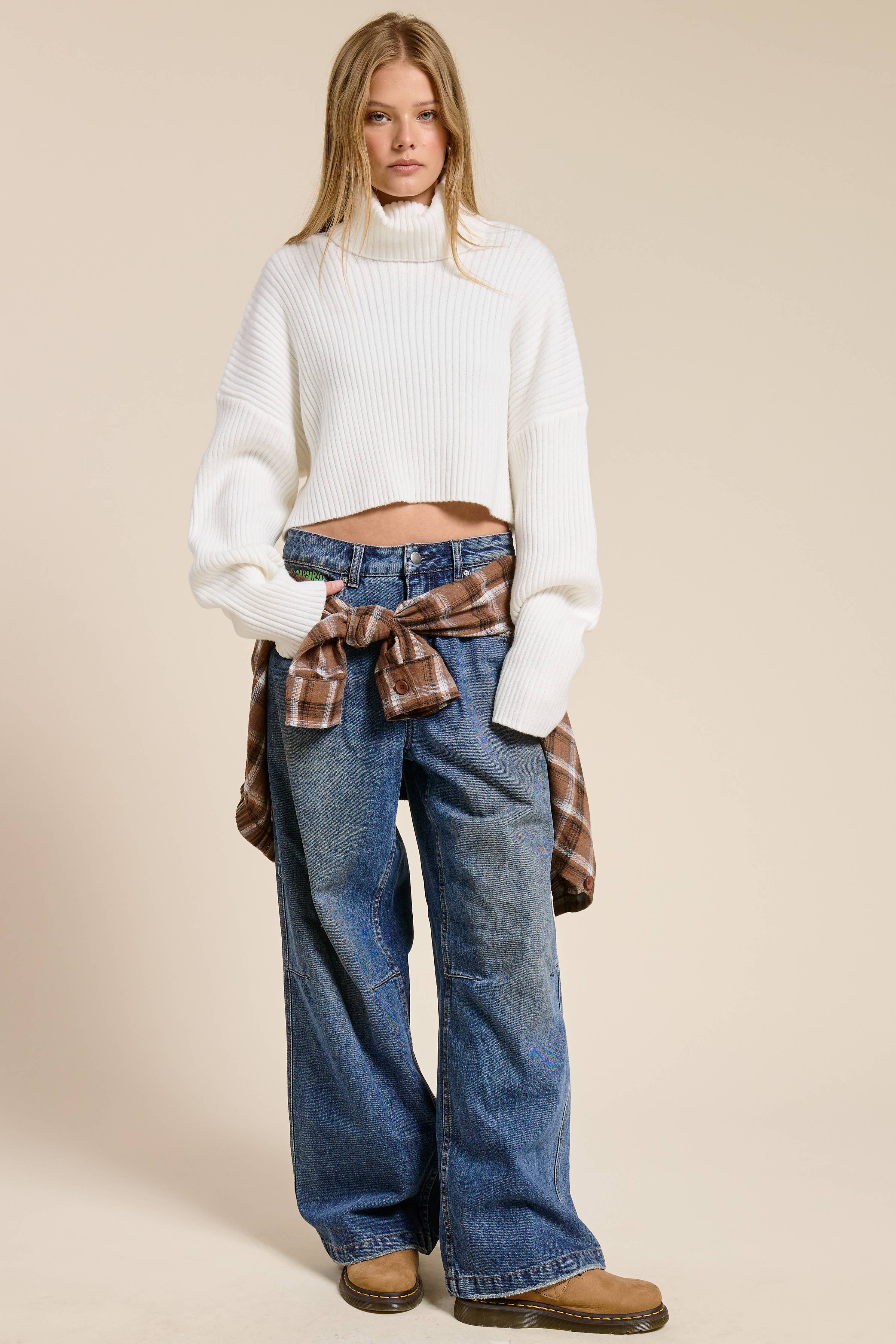 Mimosa - Cropped Ribbed Turtleneck Sweater