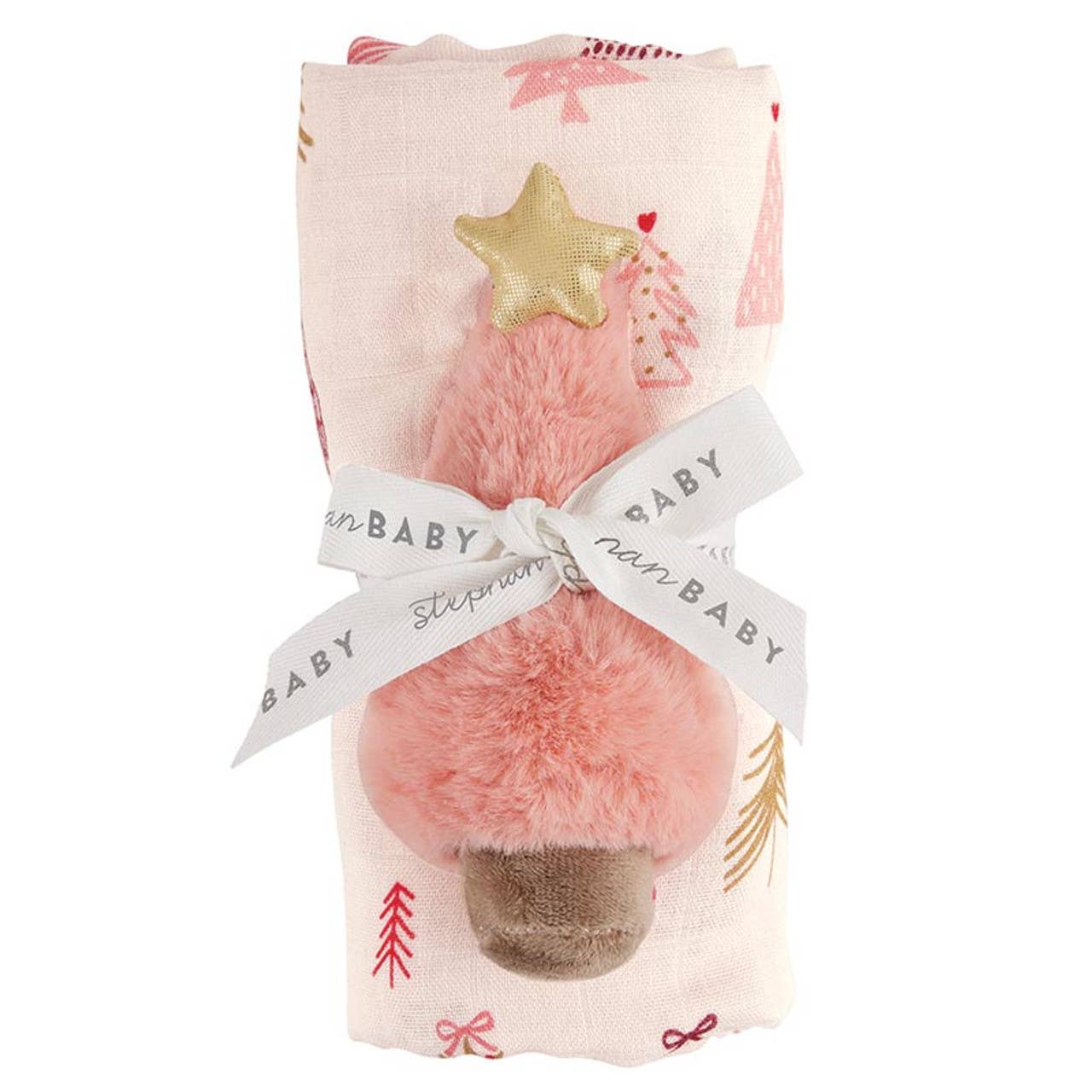 Stephan Baby by Creative Brands - Swaddles with Plush Rattle - Pink Tree