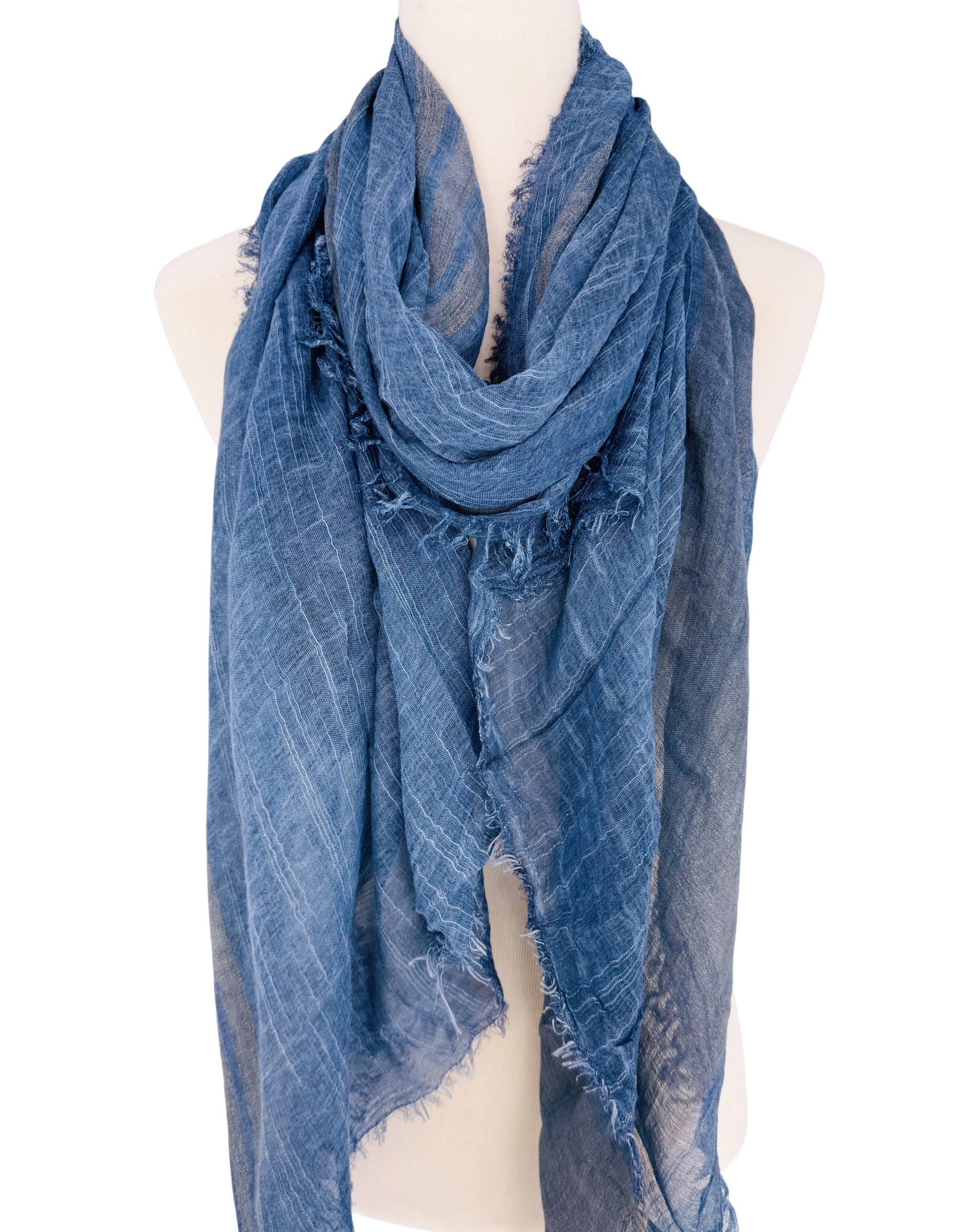 Classic Vintage Stonewash Stripe-Trimmed Scarf